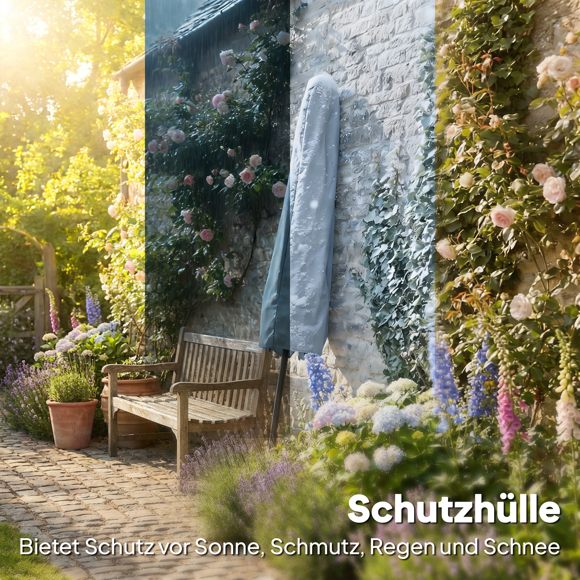 3 m Sonnenschirm mit Schutzhülle, Outdoor-Marktschirm mit Neigefunktion und Kurbel, Windöffnung, Grau