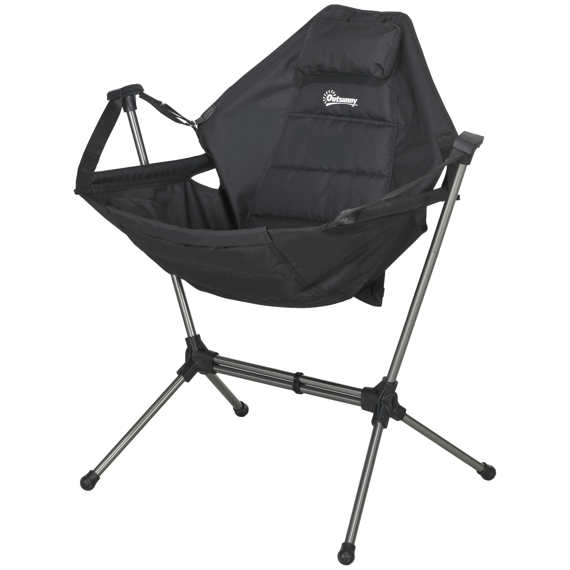 Camping-Schaukelstuhl, faltbar, verstellbare Rückenlehne, Aluminiumrahmen, 54 x 100 x 101cm, Schwarz