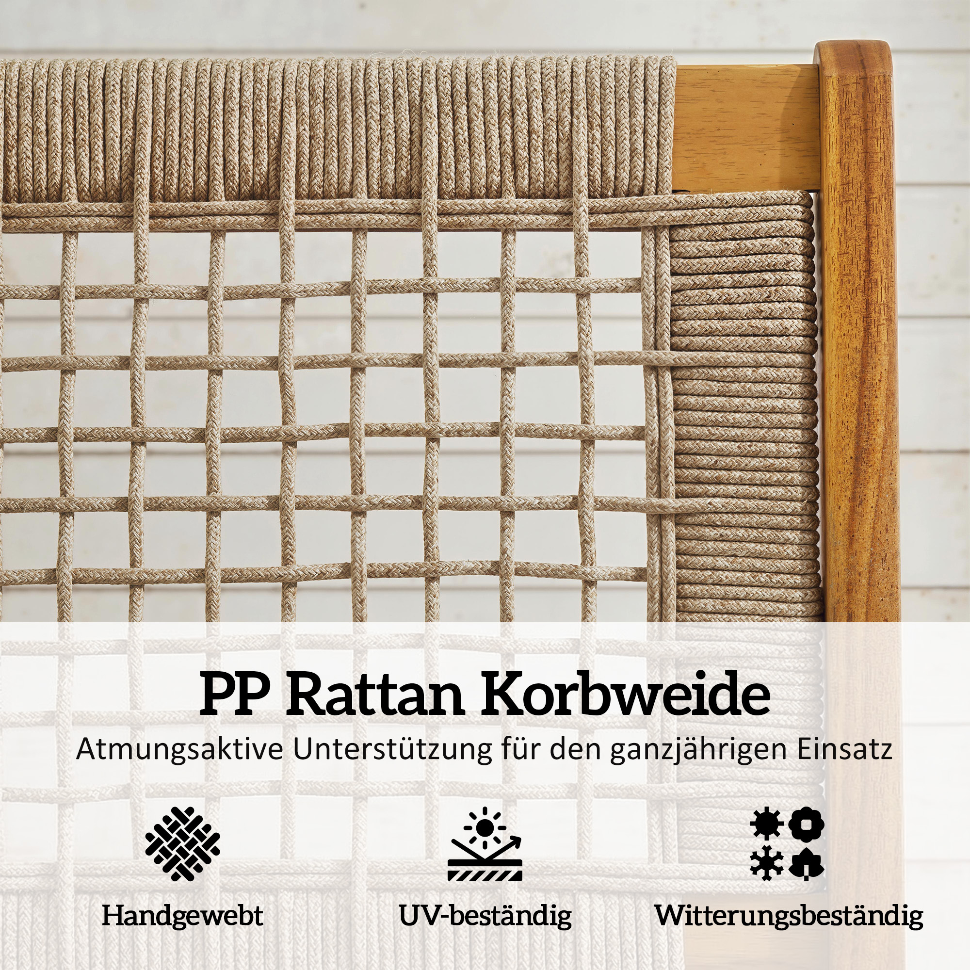 Gartensessel mit Hocker 2-teilig Akazienholz Outdoor Loungesessel mit Rattan-Sitz Boho-Stil verstellbare Füße