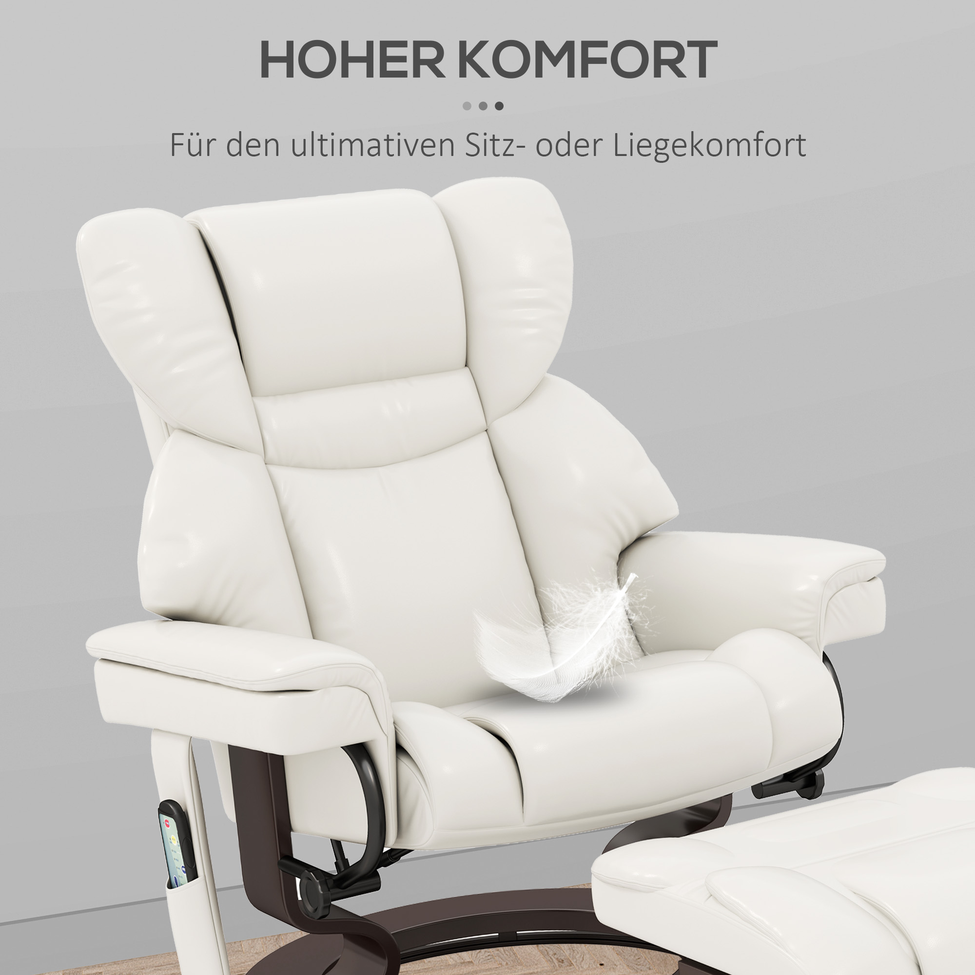 Relaxsessel mit Massagefunktion und Fußhocker, Liegesessel, Kunstleder, 79 x 82 x 101 cm, Cremeweiß