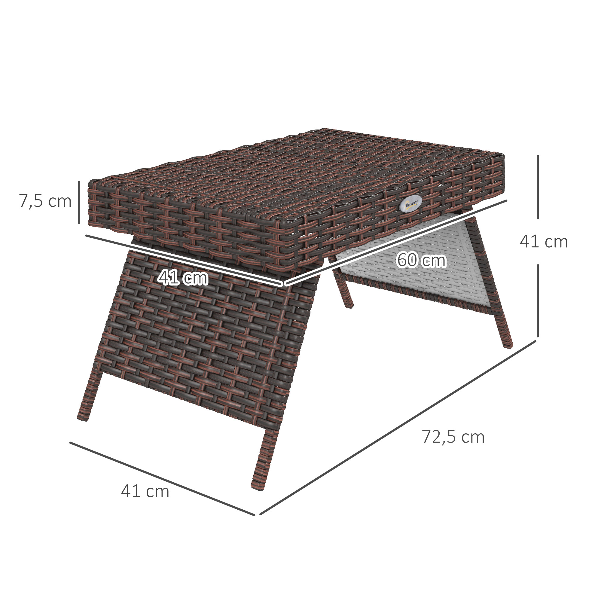 Gartentisch Outdoor-Couchtisch Outdoor-Beistelltisch, PE-Rattan, wetterbeständig, 60 cm x 41 cm x 41 cm,  Braun