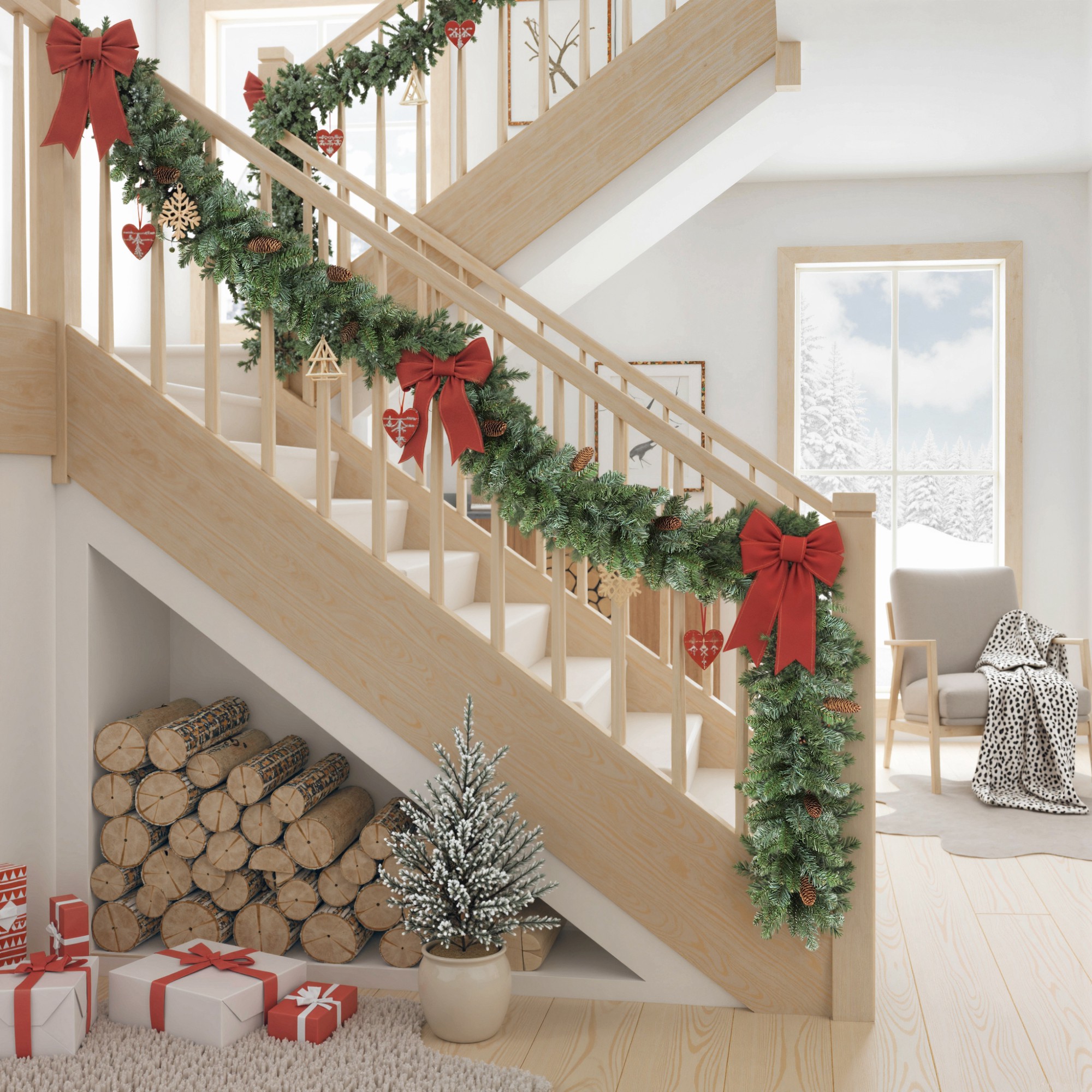 1,8 m künstliche Weihnachtsgirlande Blumendekoration mit 162 Spitzen 8 Tannenzapfen Grün