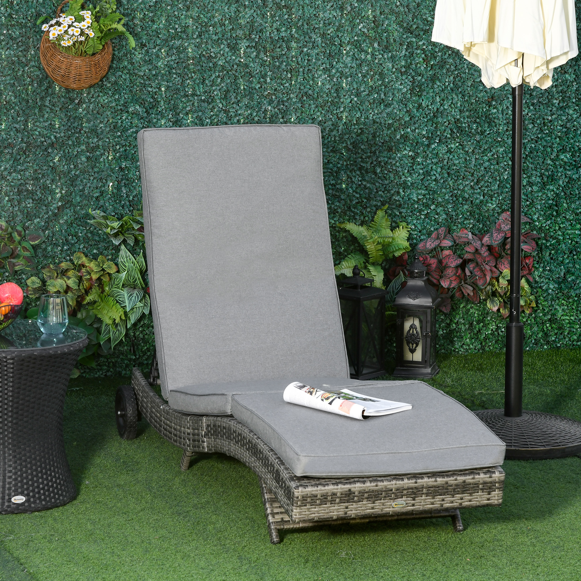 Polyrattan Sonnenliege Gartenliege mit Kissen 5-stufig verstellbar Rattanliege Gartenmöbel Liege S-Form Metall Grau 207 x 70 x 70 cm