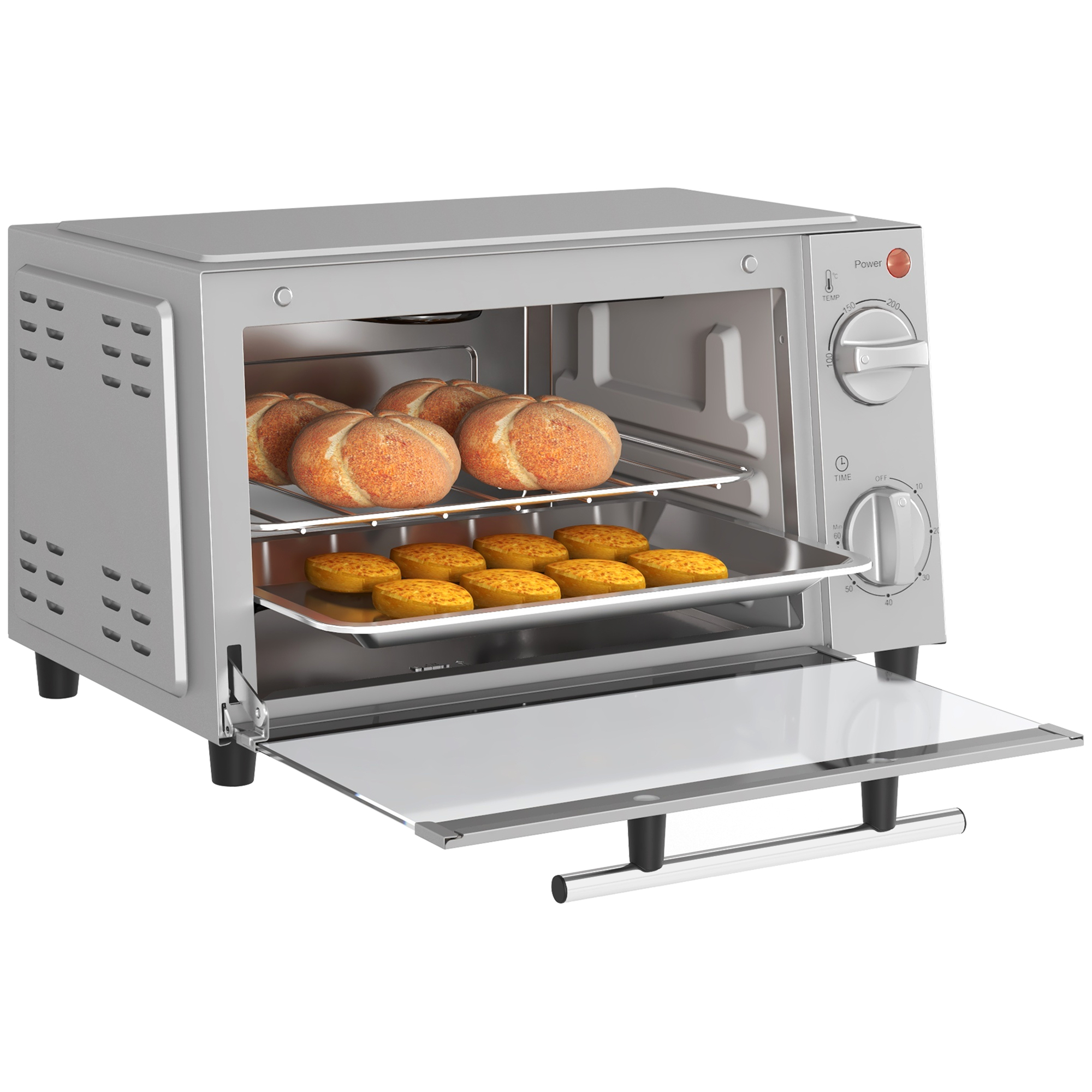 Minibackofen, 9 L Mini-Ofen mit Backblech, Grillrost, mit einstellbarer Temperatur und Garzeit, Edelstahl, Silber Minibackofen, 9 L Mini-Ofen mit Backblech, Grillrost, mit einstellbarer Temperatur und Garzeit, Edelstahl, Silber