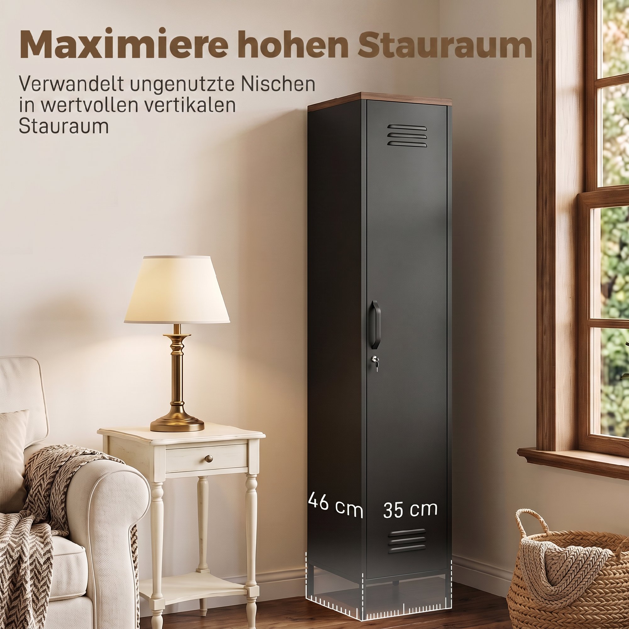 Metallschrank, Industrieller Kleiderschrank mit verstellbaren Böden für Schlafzimmer, Garage und Büro, Schwarz