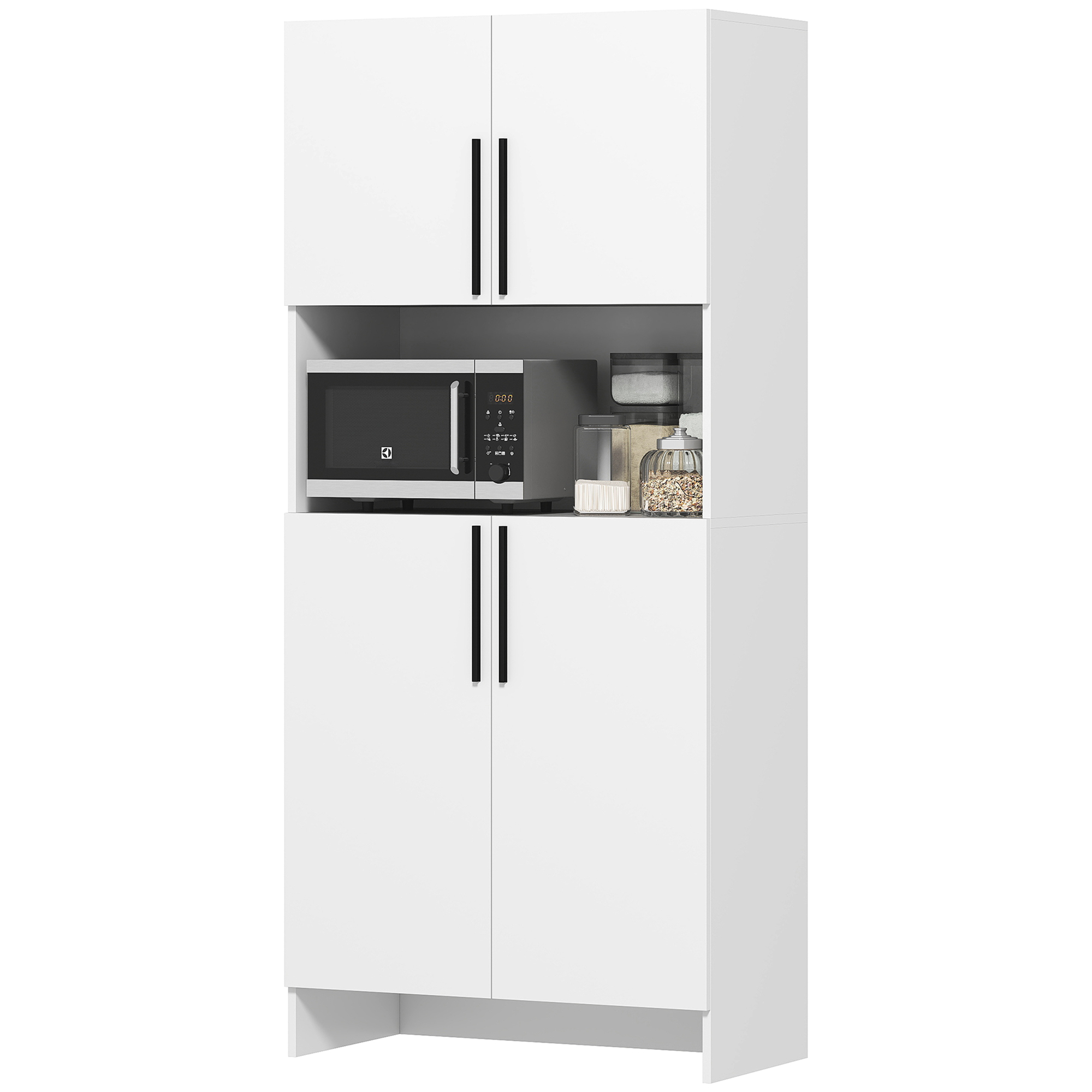 Küchenschrank, Vorratsschrank für Küche, Wohnzimmer, Esszimmer, Schränke, Regale, Mikrowellenablage, Spanplatte, Weiß