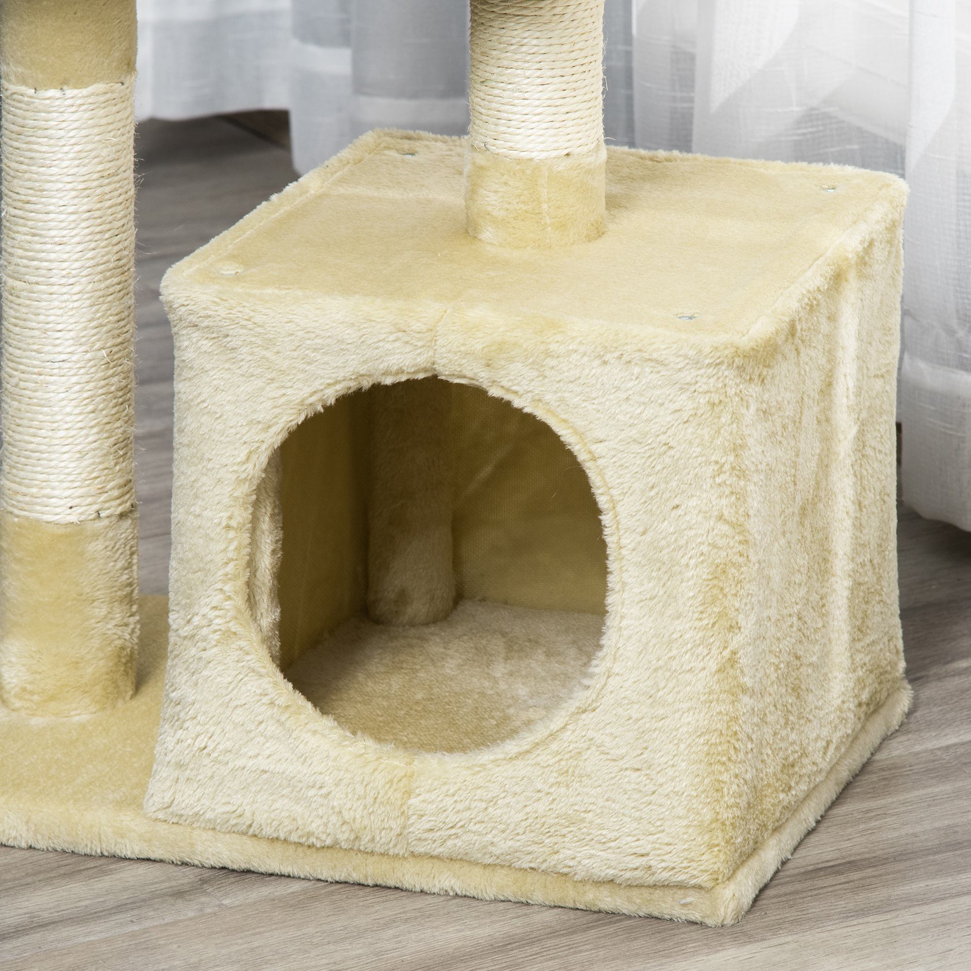 Kratzbaum 81,5 cm Katzenbaum mit Katzenhöhle, Plattformen, Katzenkratzbaum mit Sisal-Kratzsäulen, Spielball, für Katzen bis 4,5 kg, Beige