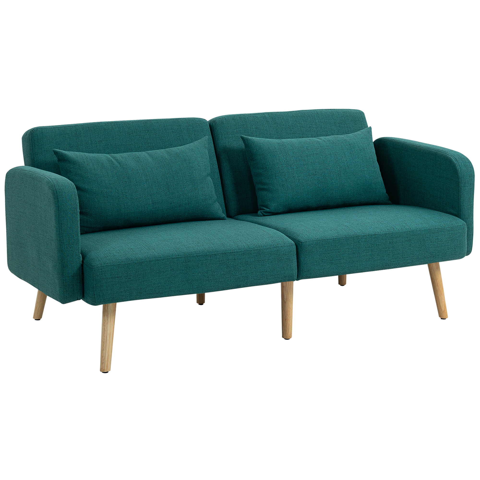 Schlafsofa, 3-Sitzer-Sofa mit Bettfunktion, 2 Kissen, Polstersofa mit verstellbarer Rückenlehne, Leinenoptik, Grün