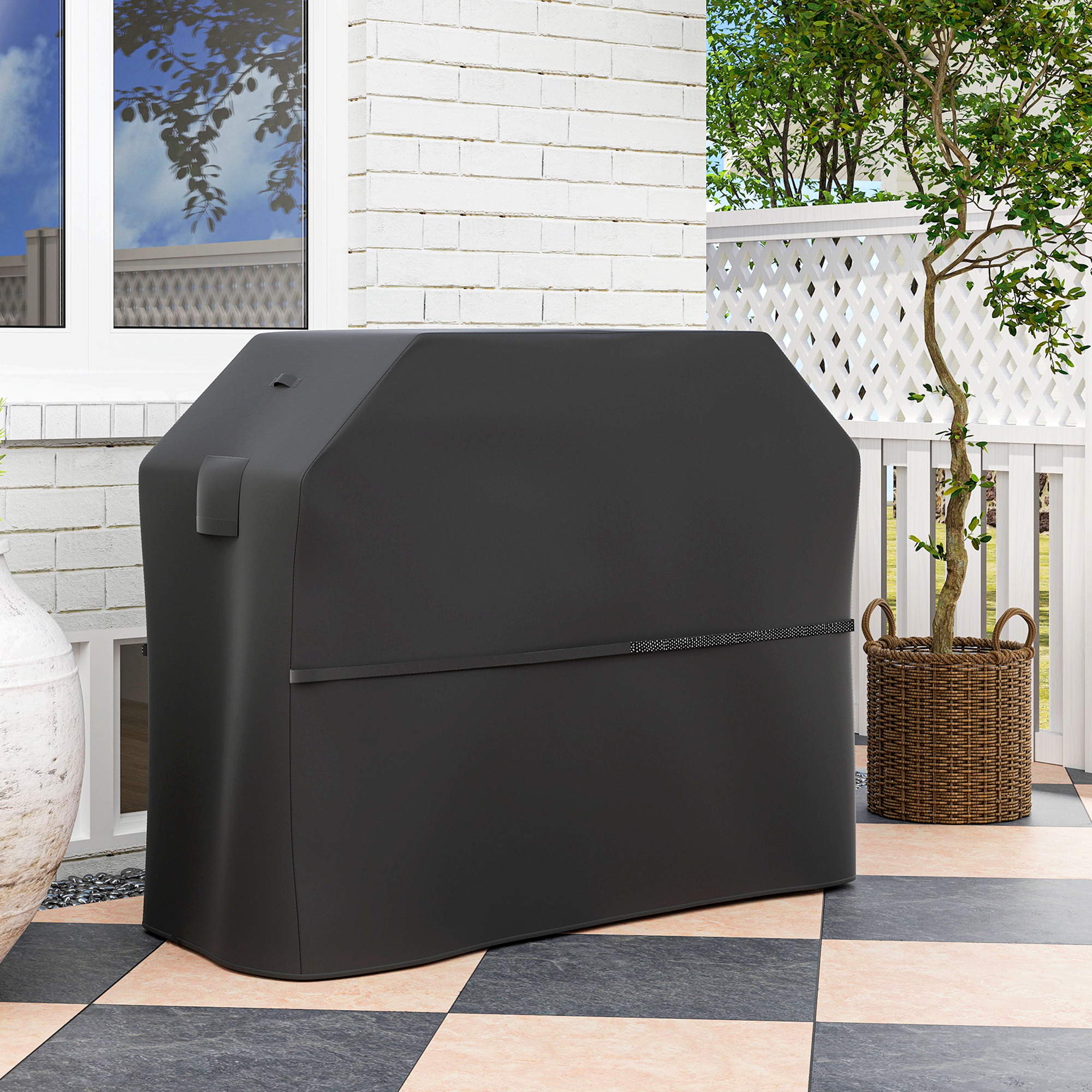 Grillabdeckung BBQ Abdeckung Abdeckhaube mit Klettverschlüssen Schwarz, 147 x 61 x 122cm