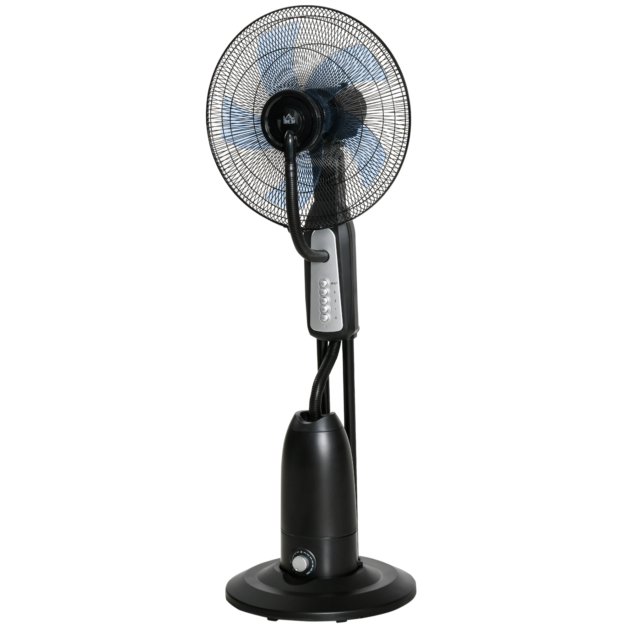 Ventilator mit Sprühnebelfunktion, 3 Liter-Tank, 75 Grad drehbar, 3 Geschwindigkeiten, rollbar, 125 cm, Schwarz