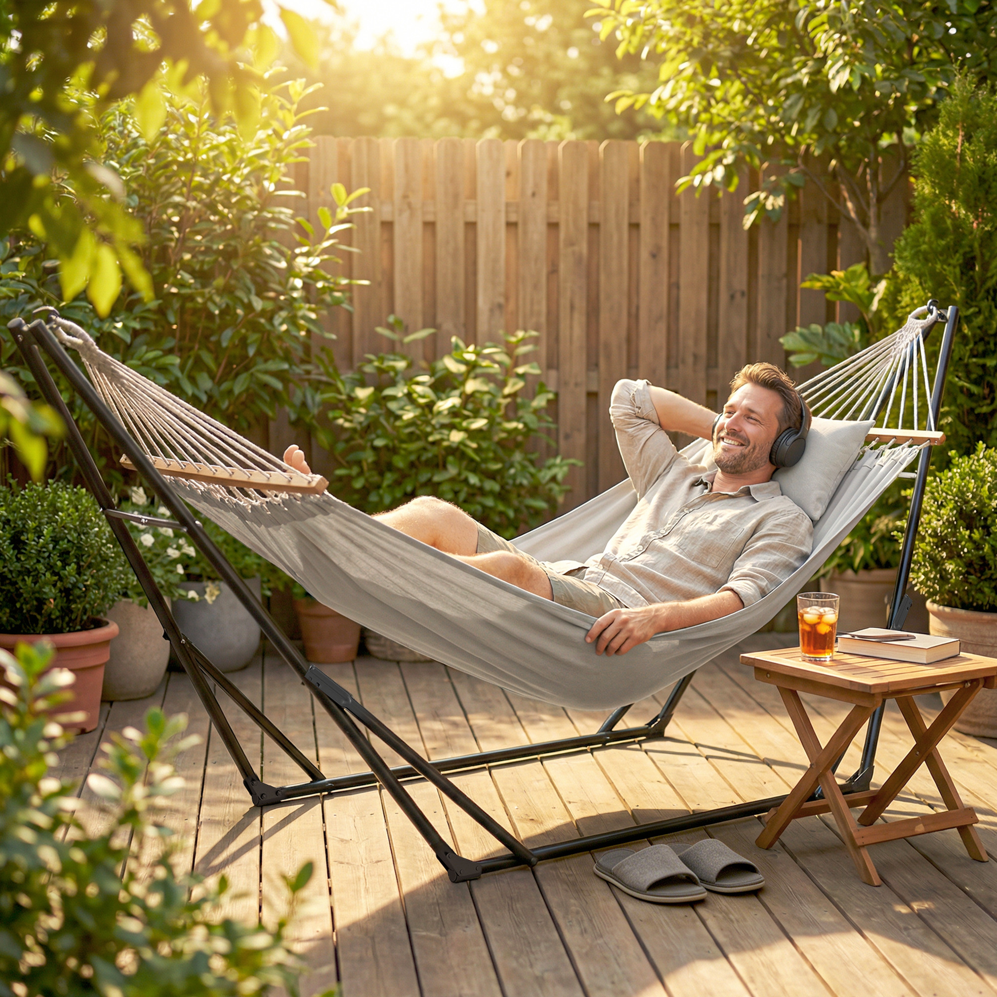 Hängemattengestell für Hängematte verstellbar klappbar tragbar Hängemattenständer mit Tragetasche 290x78x100 cm Schwarz