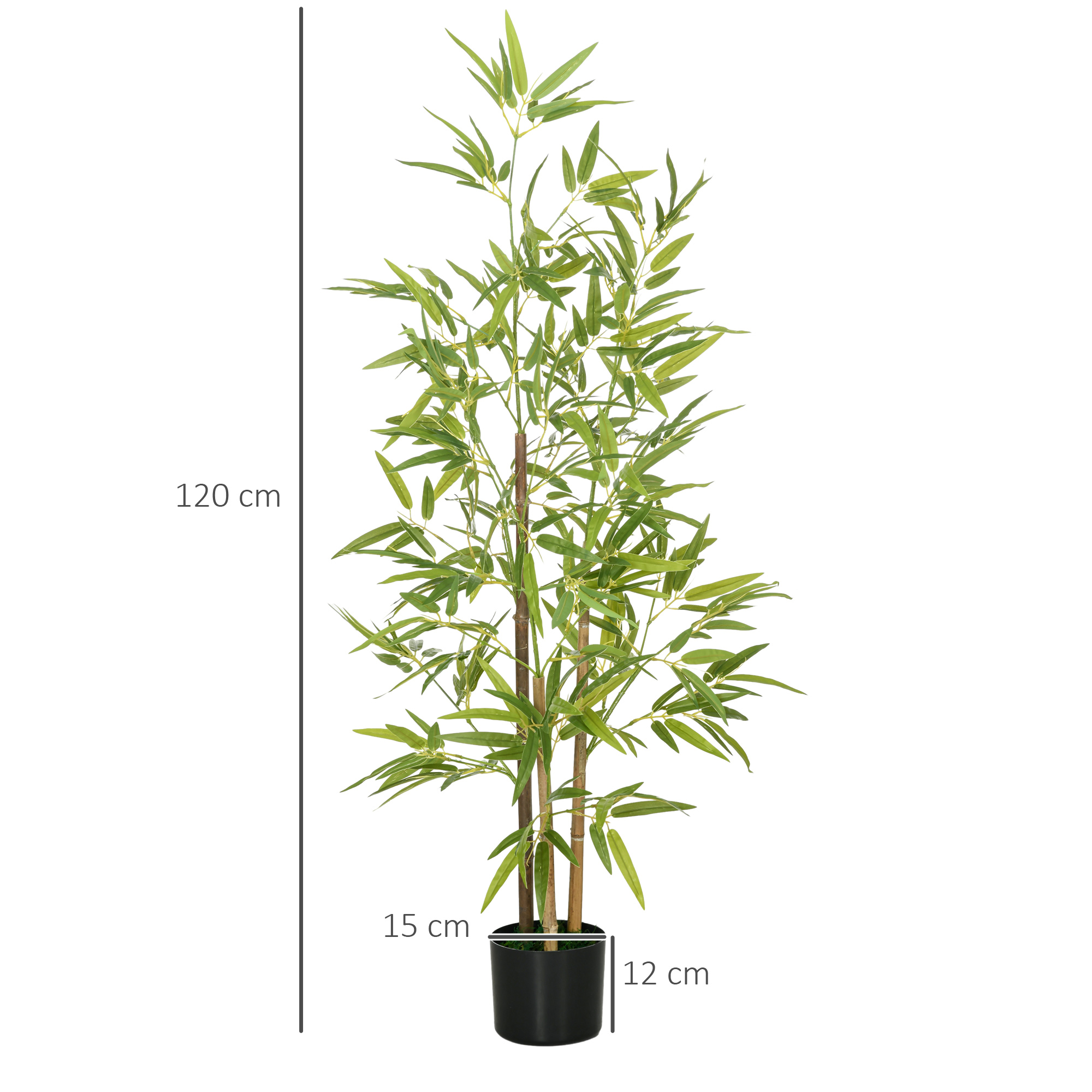 Bambus-Kunstbaum 2er-Set, 3 Stämme, pflegeleicht, 120 cm, Zementtopf, Grün