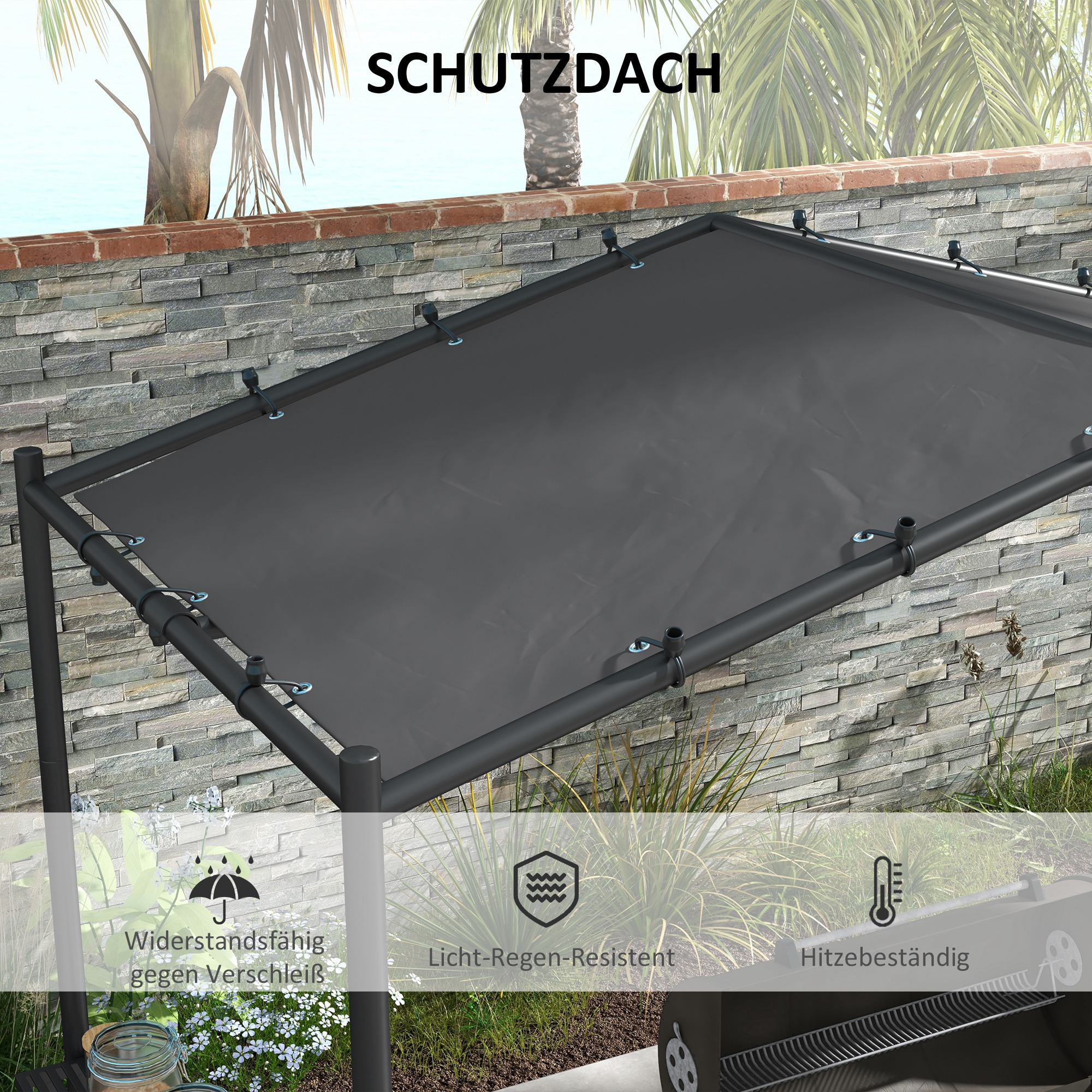Grillzelt Grilldach, wetterbeständig, inkl, Seitentaschen, 277 x 149 x 230 cm, Dunkelgrau