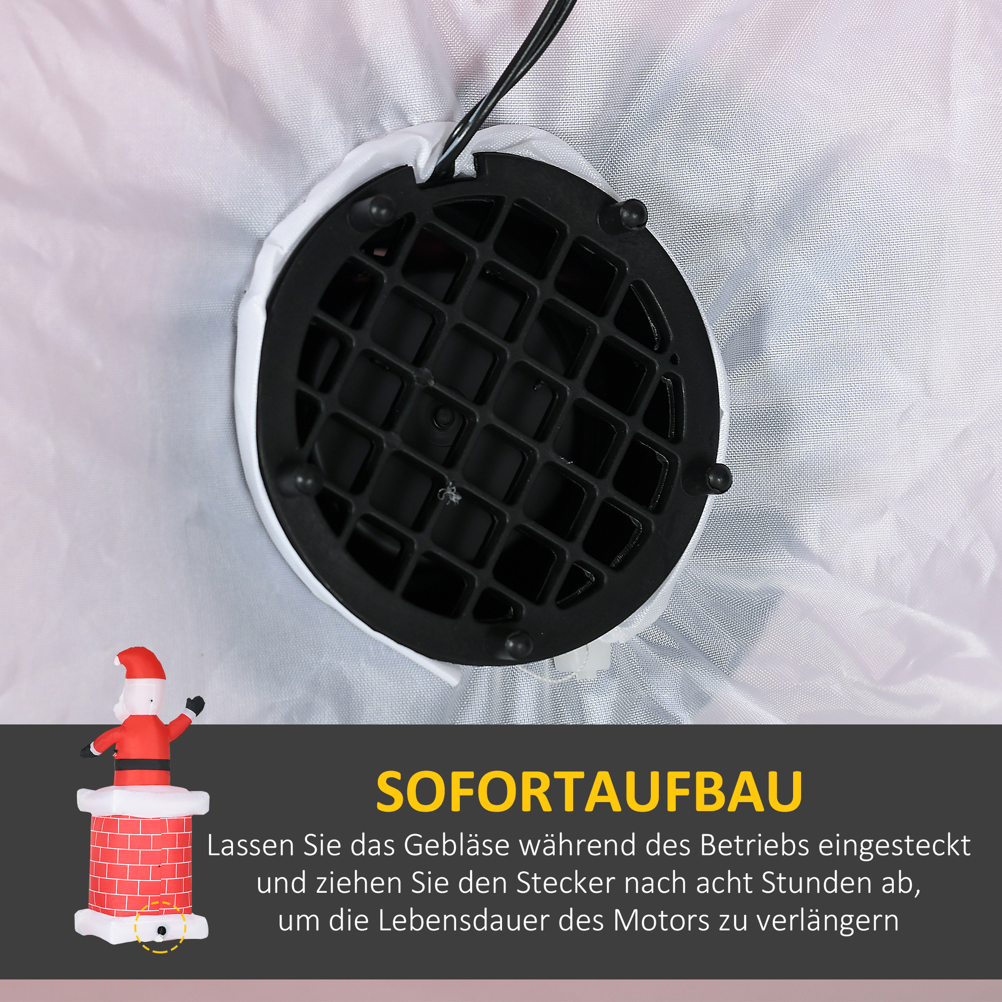 Aufblasbarer Weihnachtsmann mit Schornstein, LED-Beleuchtung, integriertes Gebläse, 80 x 70 x 210 cm