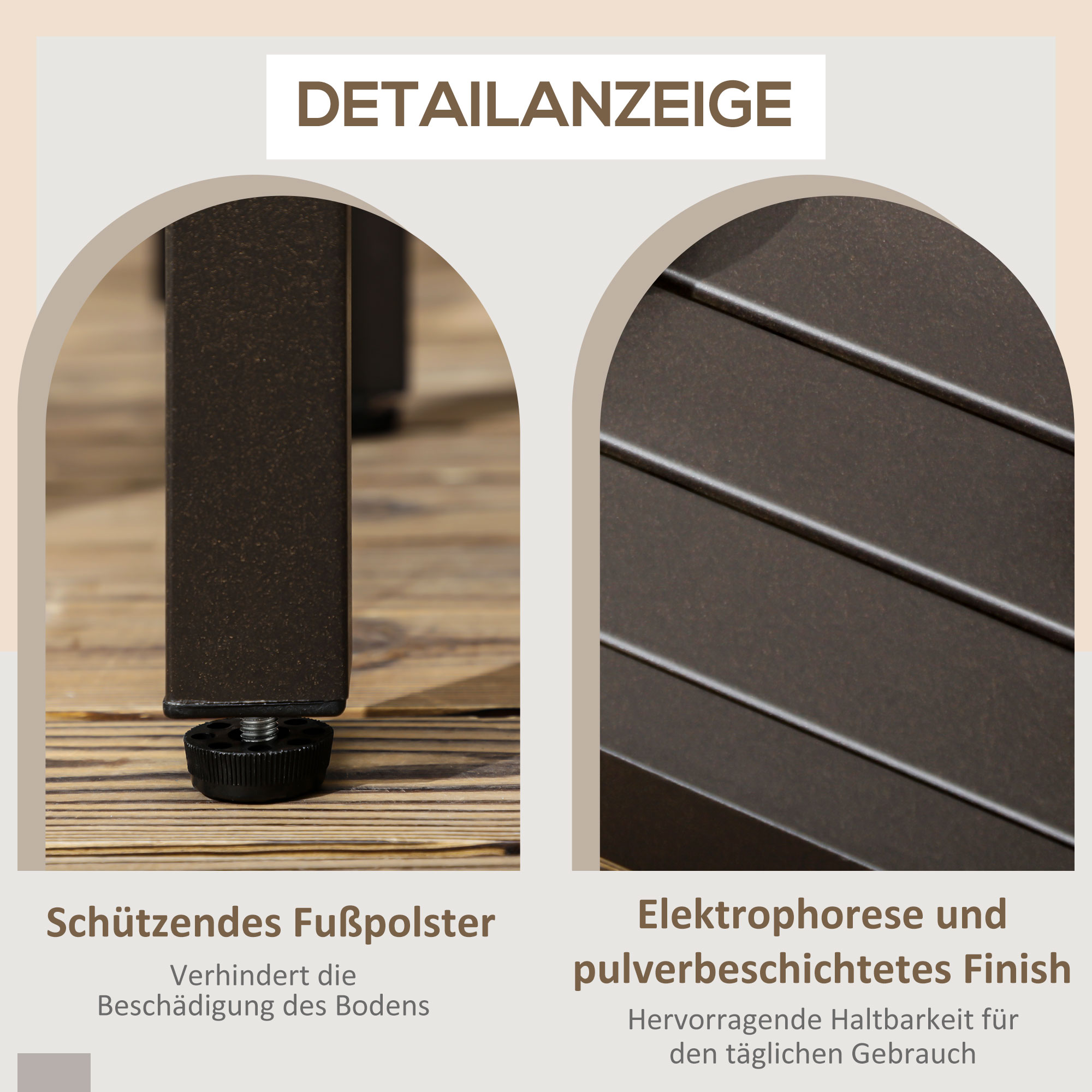 Gartentisch, Beistelltisch, Stahlrahmen, braun, 91 x 51 x 46 cm