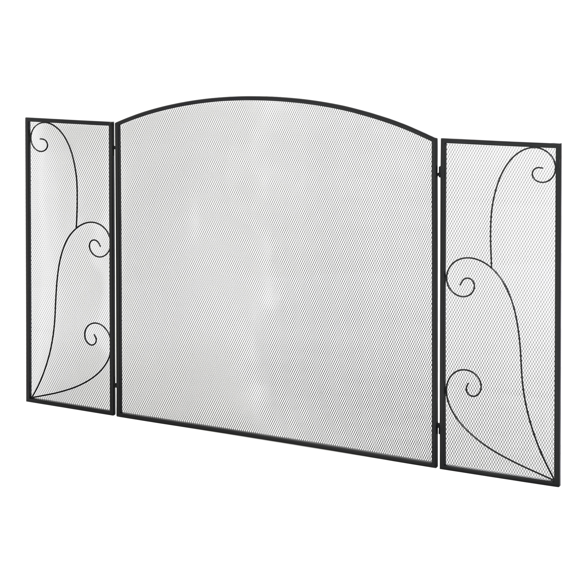 Funkenschutz für Kamine, 3 Paneele, klappbar, flexibel, Metall, schwarz, 132,5 x 76,5cm