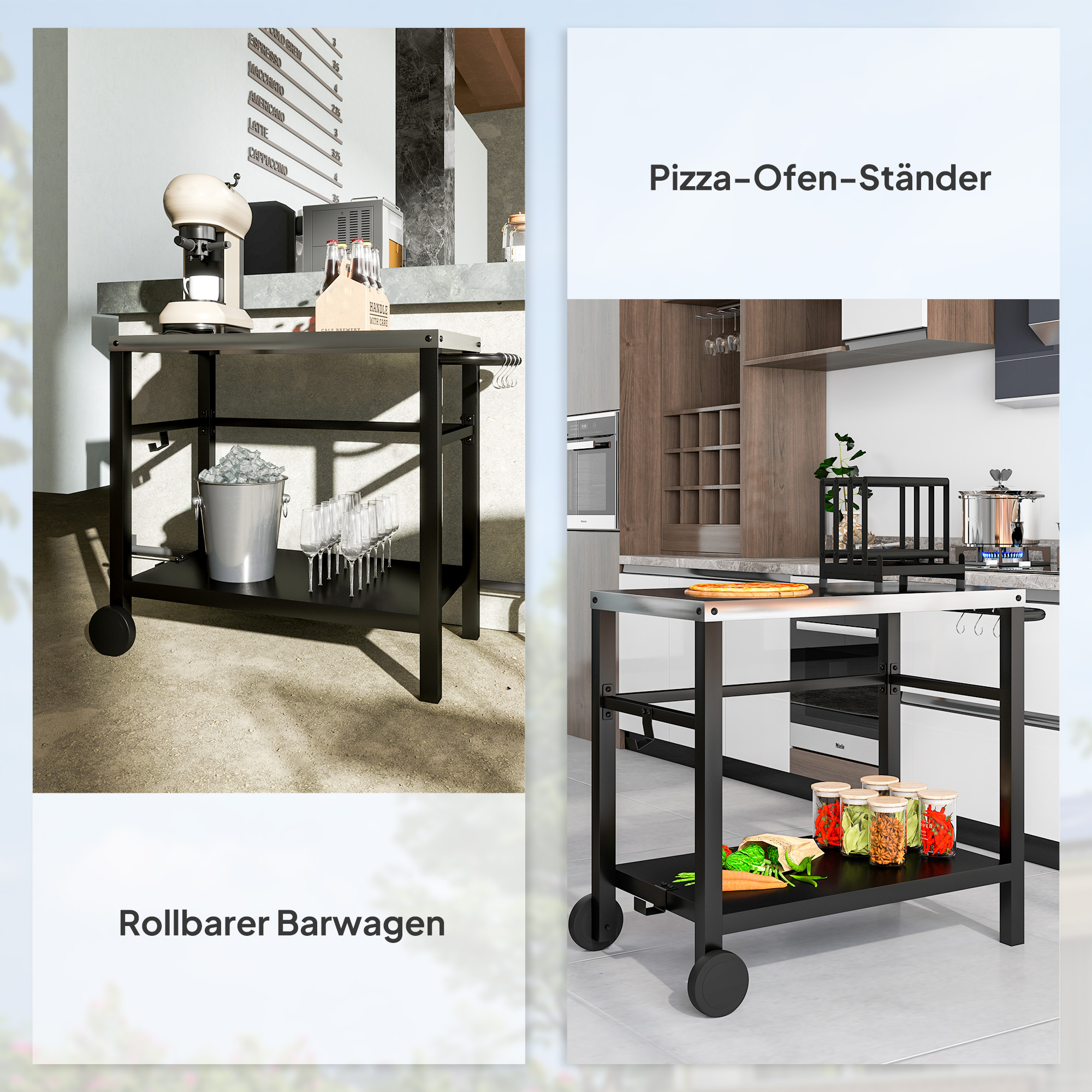 Grillwagen 2-Etagen Servierwagen mit Arbeitsfläche Ablagen Haken Räder Edelstahl 102 x 56 x 81cm