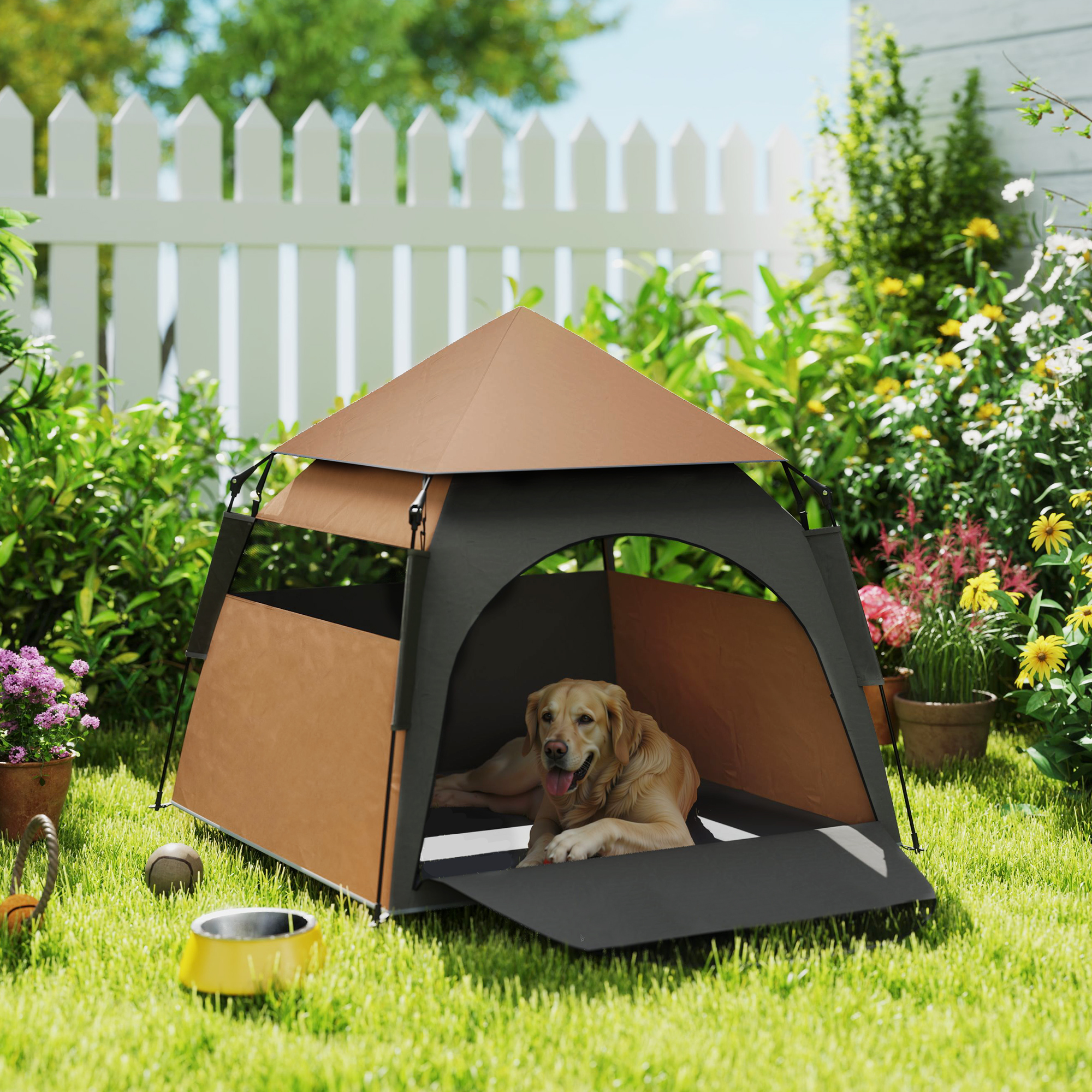 Haustierzelt, Hundezelt, klappbar, wetterbeständig, Hundehütte, für große Hunde, Dunkelbraun