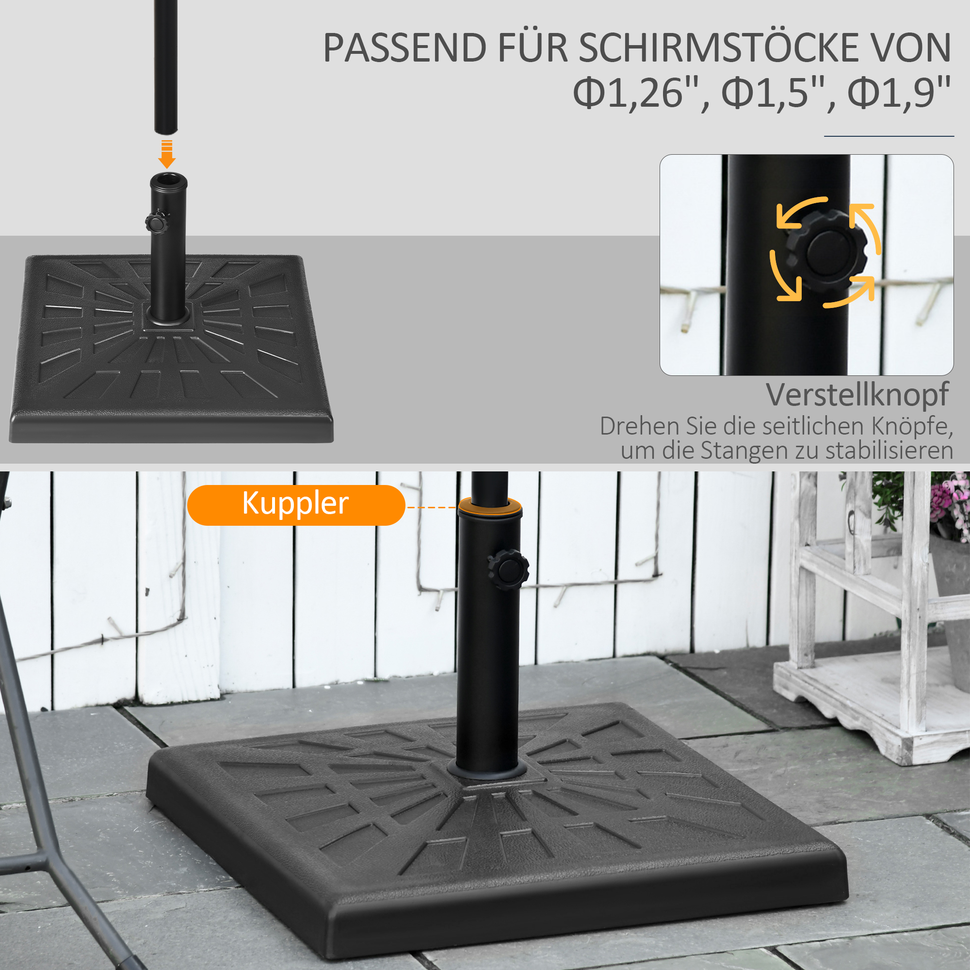 Sonnenschirmständer Sonnenschirmhalterung Sonnenschirmfuß, wetterbeständig, 51 cm x 51 cm x 32H cm, Schwarz