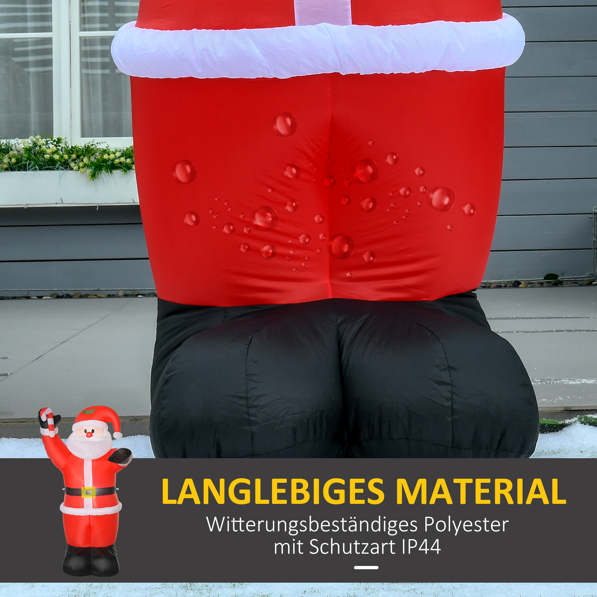Aufblasbar Weihnachtsdeko, 2,4 m Weihnachtsmann mit LED-Beleuchtung, Zuckerstange