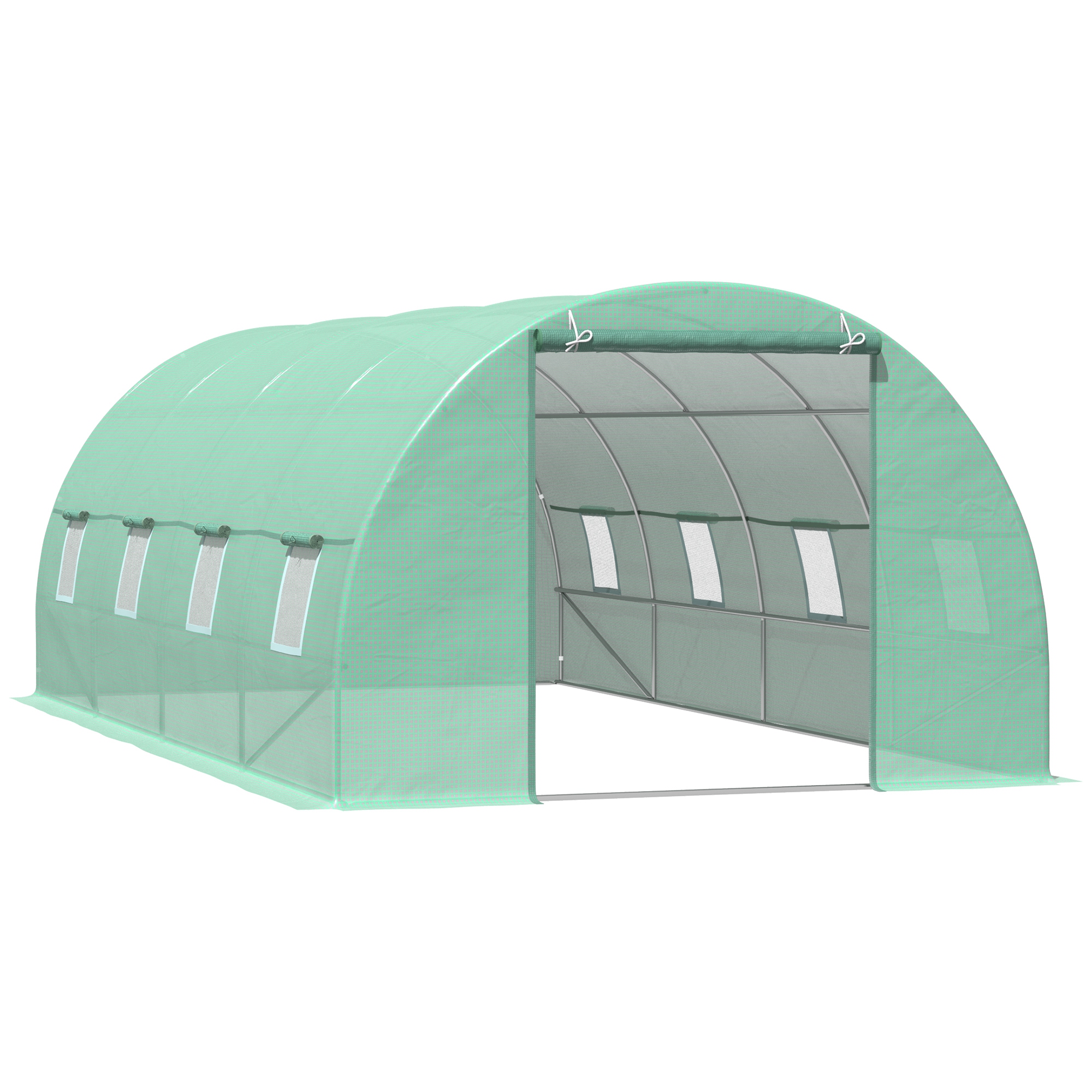 Foliengewächshaus Tomatengewächshaus Treibhaus Folientunnel Frühbeet mit Fenster Grün 595 x 300 x 200 cm