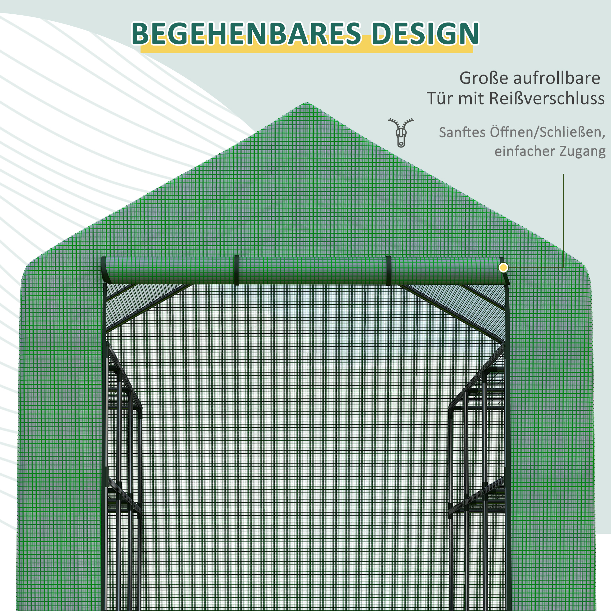 Foliengewächshaus begehbares Gewächshaus mit 8 Regalebenen Tomatengewächshaus Treibhaus Frühbeet mit Tür Grün Stahl PE-Kunststoff 244 x 180 x 210 cm
