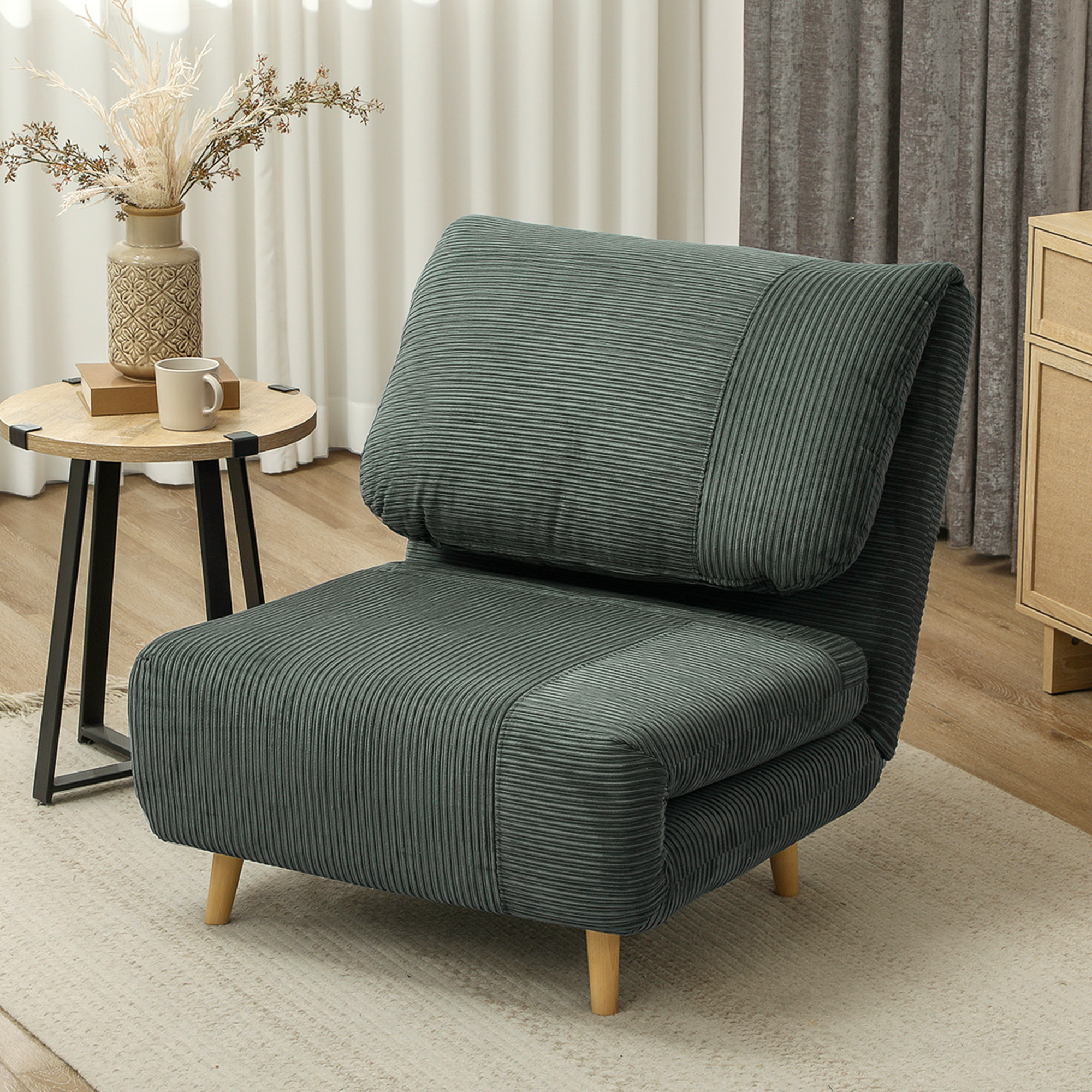 2-in-1 Schlafsessel Gästebett, verstellbare  Kopfstütze Cord-Optik 82 cm x 87 cm x 89 cm Grün