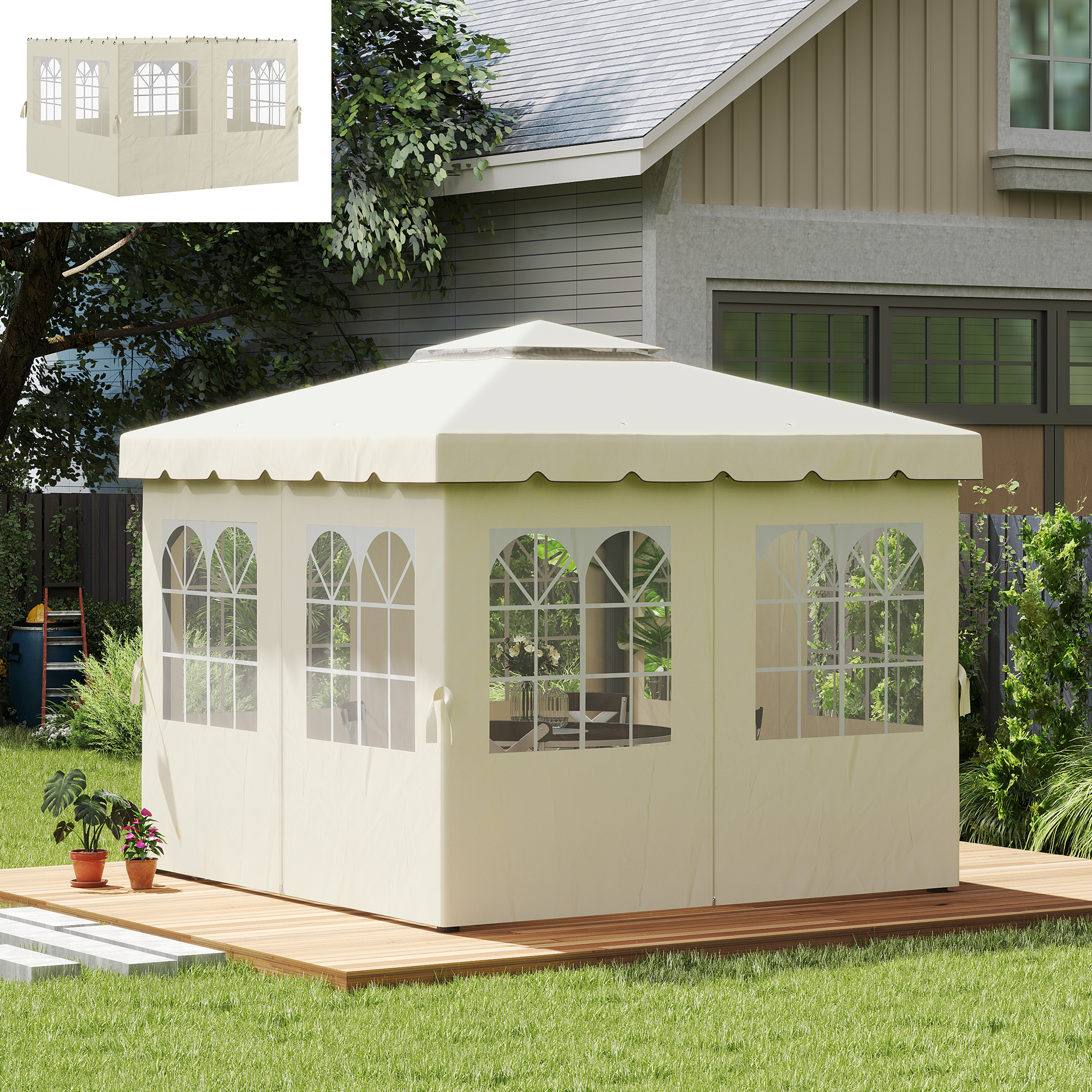 Pavillon-Seitenwände, 4 Seitenwand-Paneele für Gartenpavillon, mit Reißverschluss, 3 x 4 m Pavillon, Cremeweiß