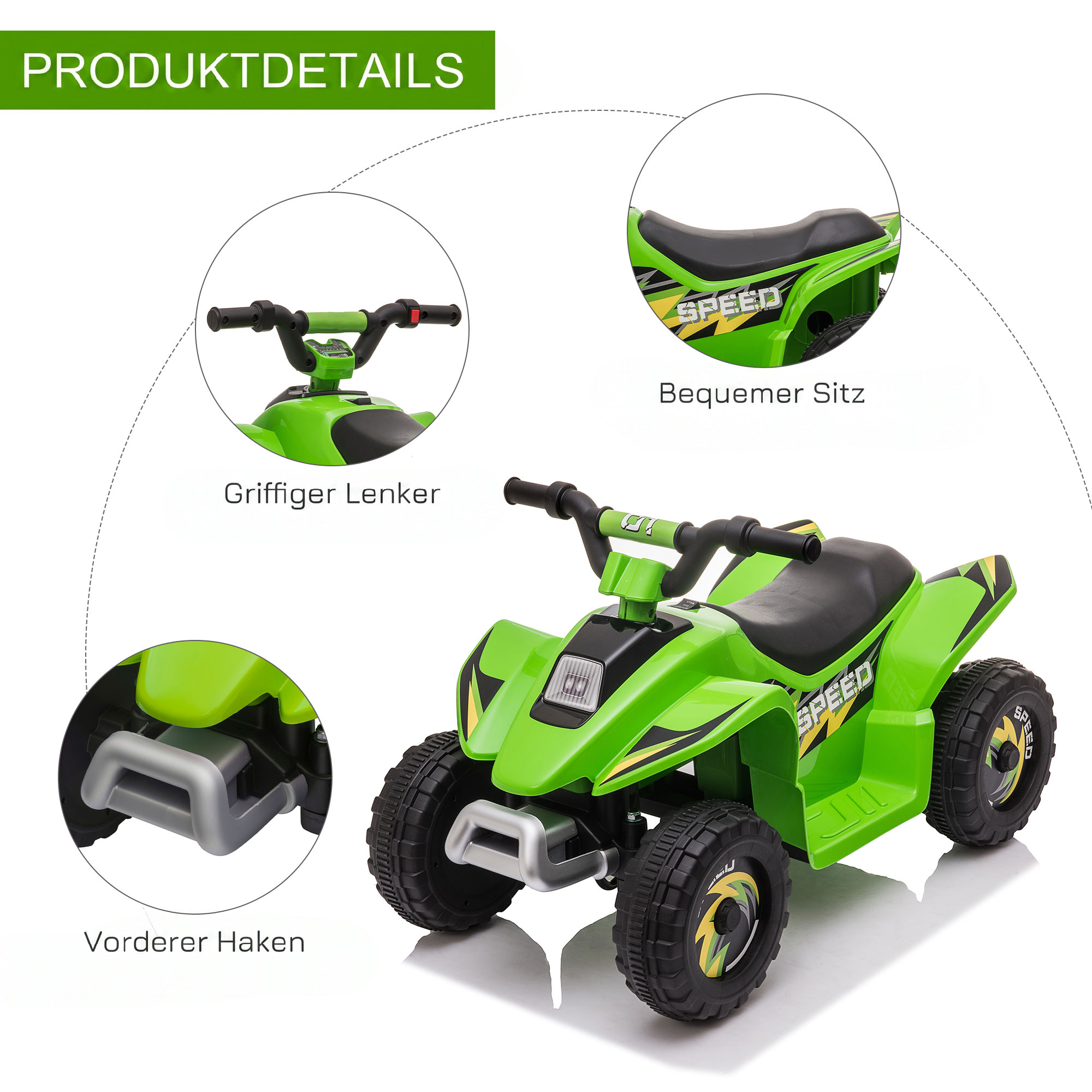 Kinder Quad Elektro 6V Kinderquad mit Vorwärts-, Rückwärtsfunktion für Kinder 1,5-3 Jahre bis 20 kg Grün
