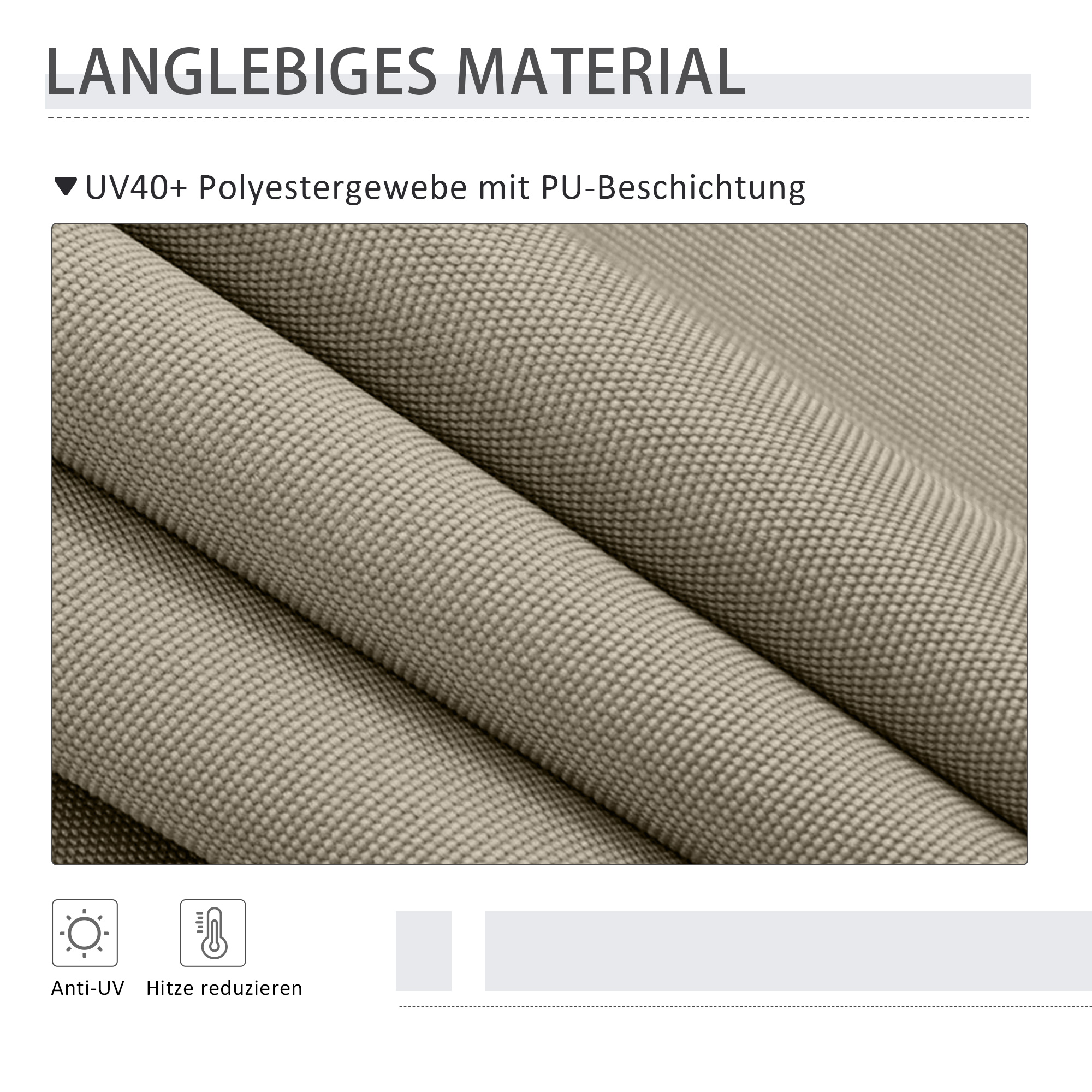 Seitenmarkise, Montage ohne Bohren, höhenverstellbar, mit Handkurbel, Metallrahmen, sandfarben, 2 x 2,15-3,05 m