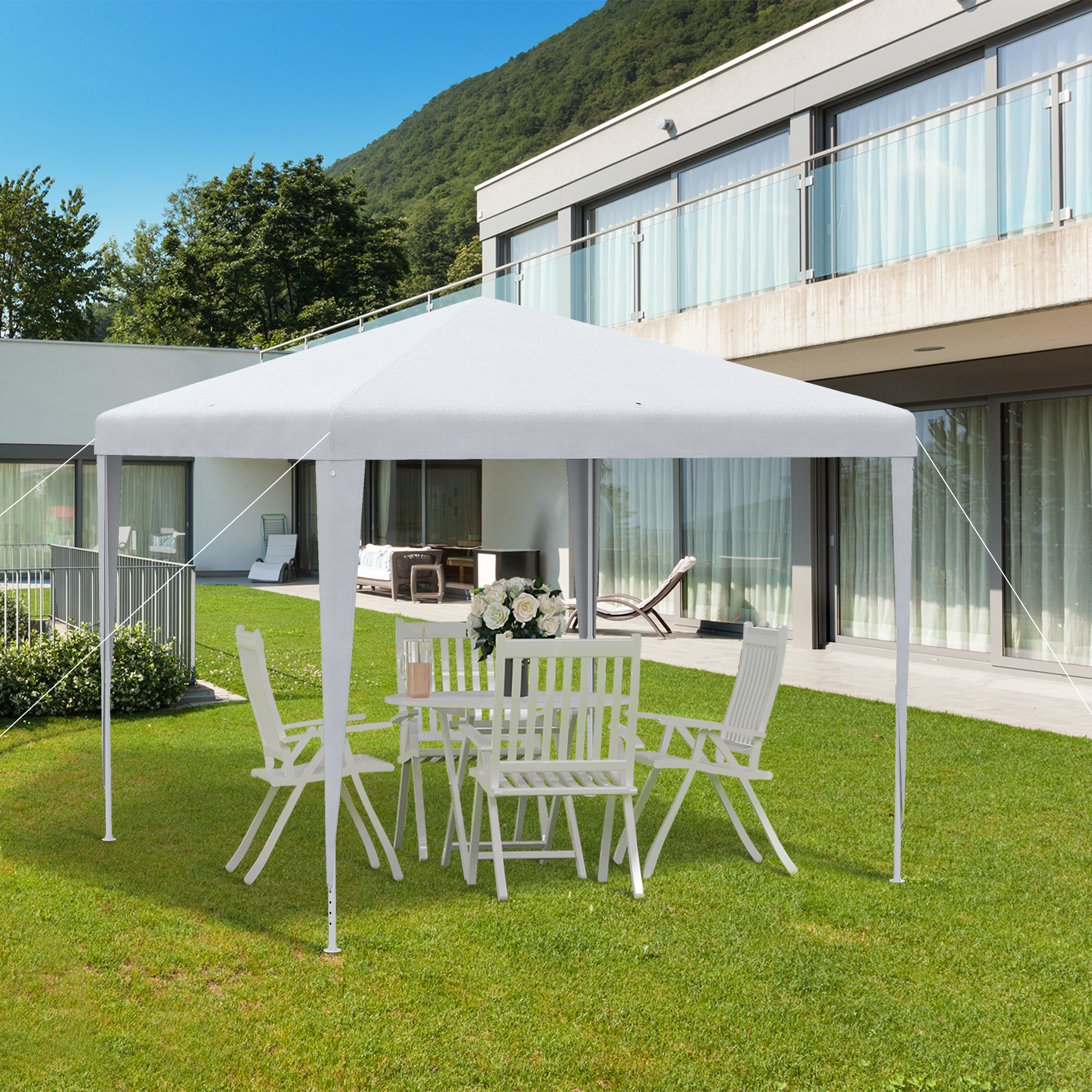 Pavillon 2,7x2,7m Rechteckig Wasserabweisend Stabil Winterfest Pavillon Partyzelt Gartenzelt Gartenpavillon Festzelt für Camping Garten, Weiß