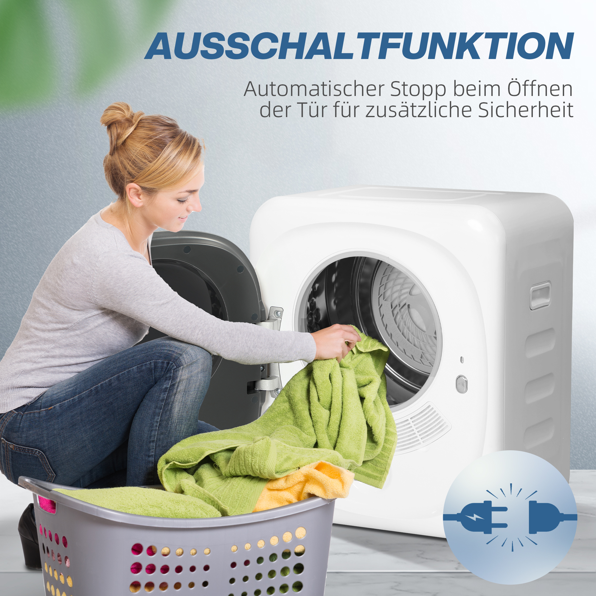 Wäschetrockner mit UV-Desinfektion, kompakte Bauweise, 4 kg Kapazität, Edelstahl, Weiß