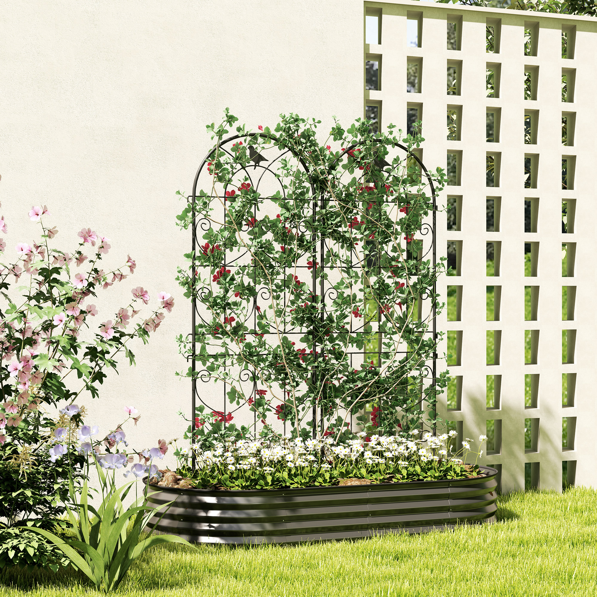 Rankgitter für Kletterpflanzen mit Vögeln 2er-Pack Gartengitter für Gemüse Rebe Blume Metall 50 x 150 cm schwarz