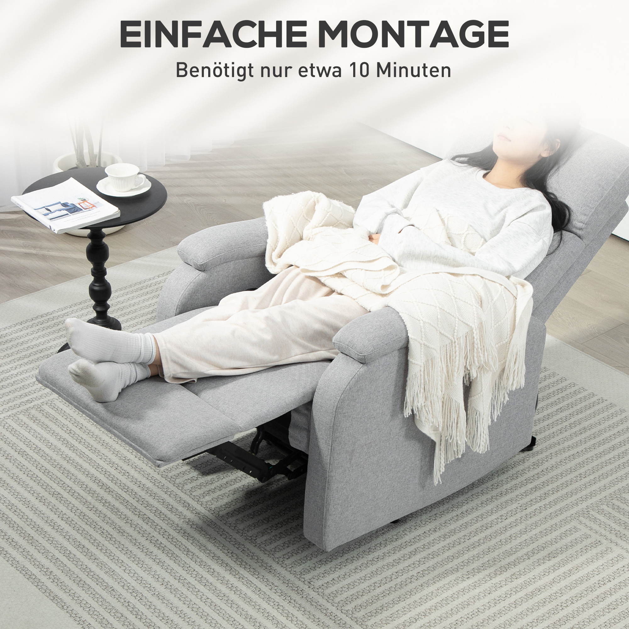 Recliner-Sessel, Entspannungssessel mit verstellbarer Rückenlehne, Fußstütze, Polstersessel für Wohnzimmer, Grau