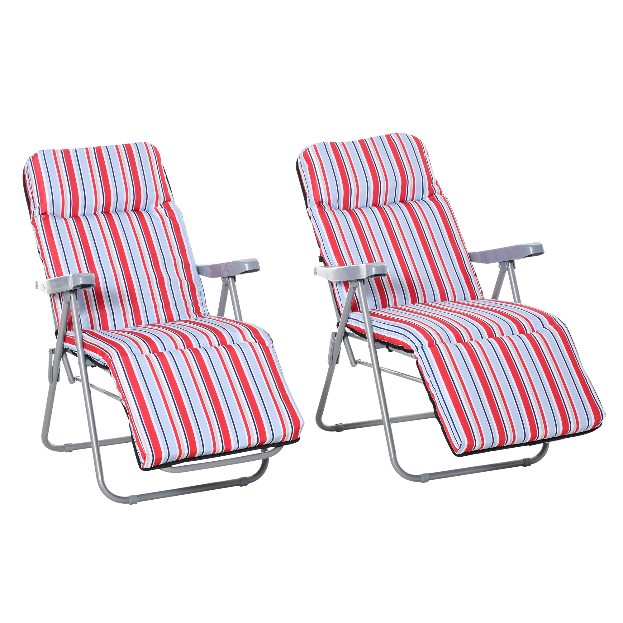 2er-Set Liegestuhl Set mit Kissen klappbar Sonnenliege 5 Stufen verstellbarer Rückenlehne Gartenliege Gartenmöbel Set Stahl Polyester Rot 60 x 75 x 65-102 cm