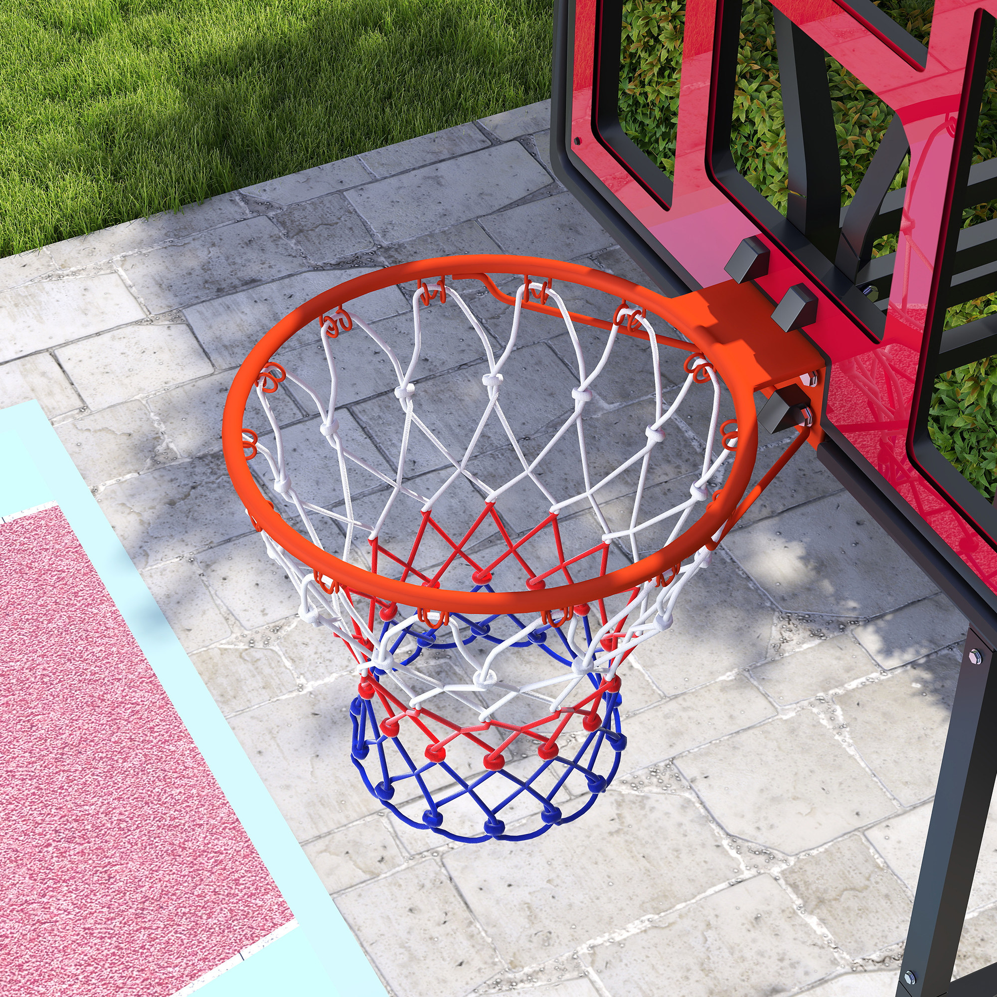 Basketballkorb, Outdoor-Basketballkorb für Jugendliche 200-260 cm höhenverstellbar, mit Rädern, Rot