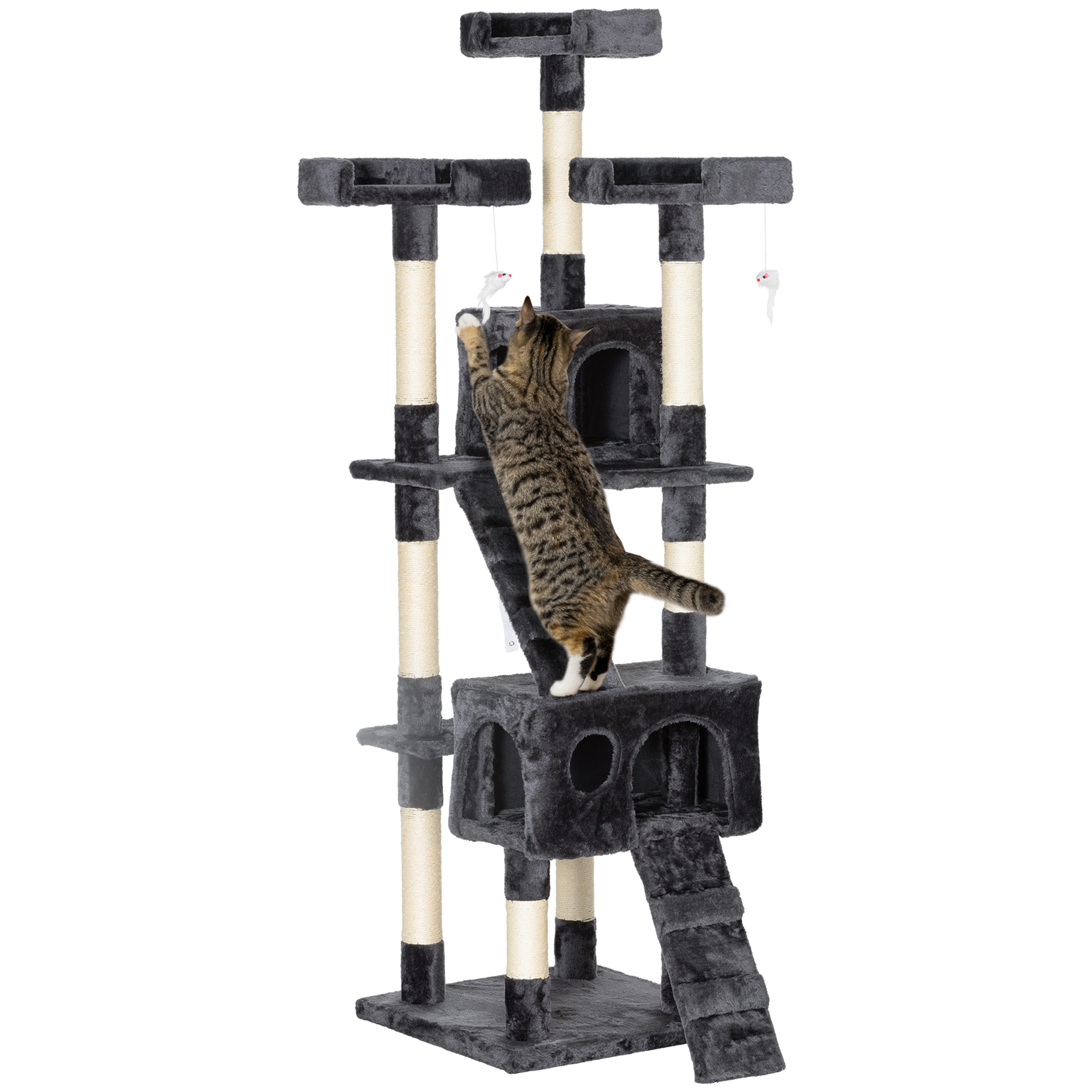 Kratzbaum mit Katzenhöhle Leiter  XXL Katzenbaum Kletterbaum Kletterbaum für Katzen Mehrstufiges Multiaktivitätszentrum Plüsch Grau 49 x 49 x 173 cm