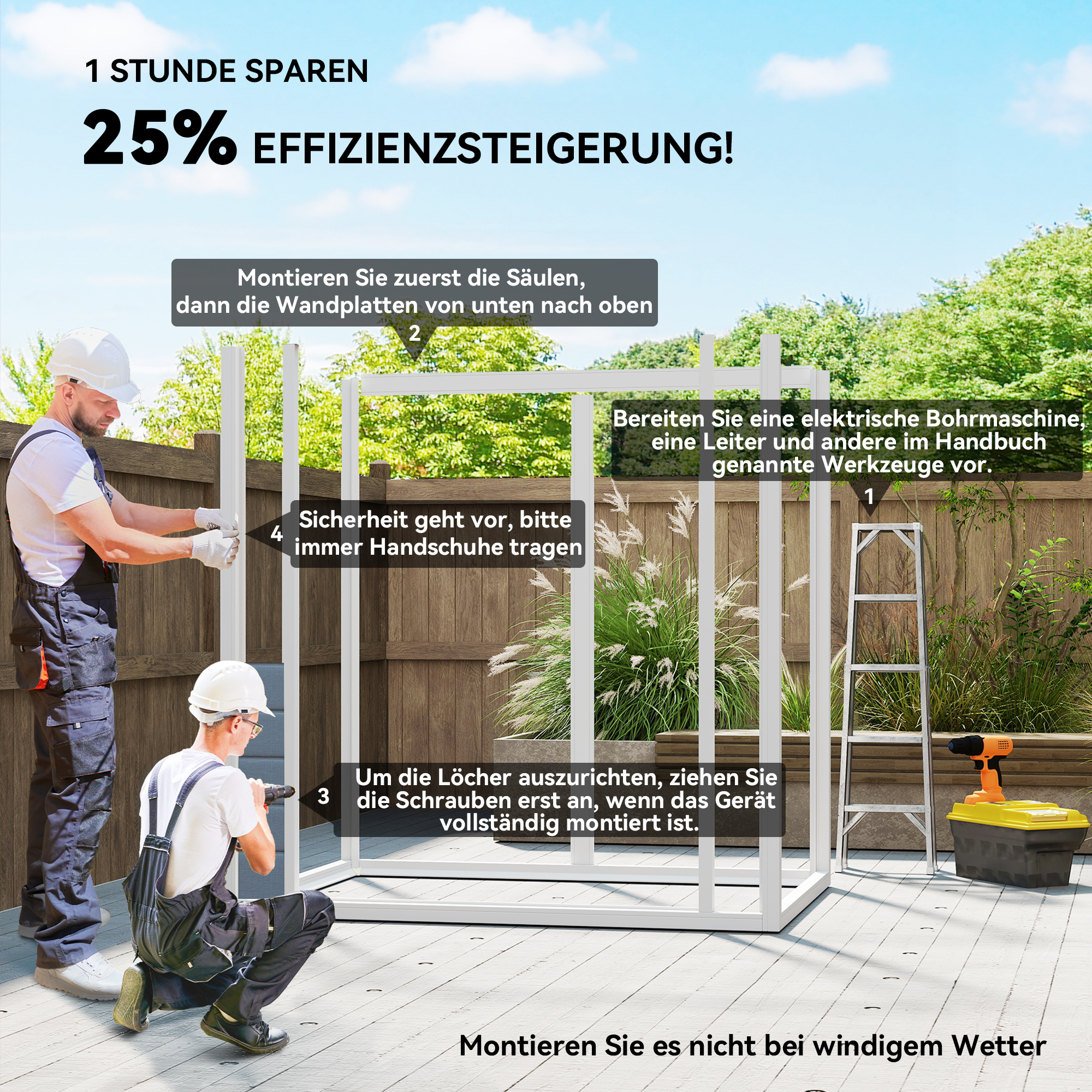 Metall-Gartenschuppen, abschließbar, Doppeltür, Fenster, Aluminiumrahmen, 1,80 x 1,30 x 2,10 m, Grau