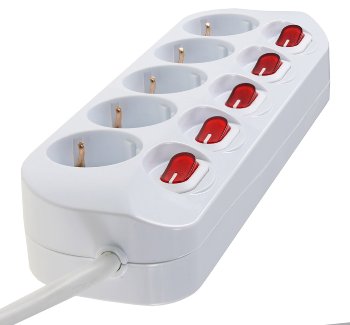 Steckdosenleiste mit Einzelschaltung, 5-fach, weiß, 1,5m Kabel