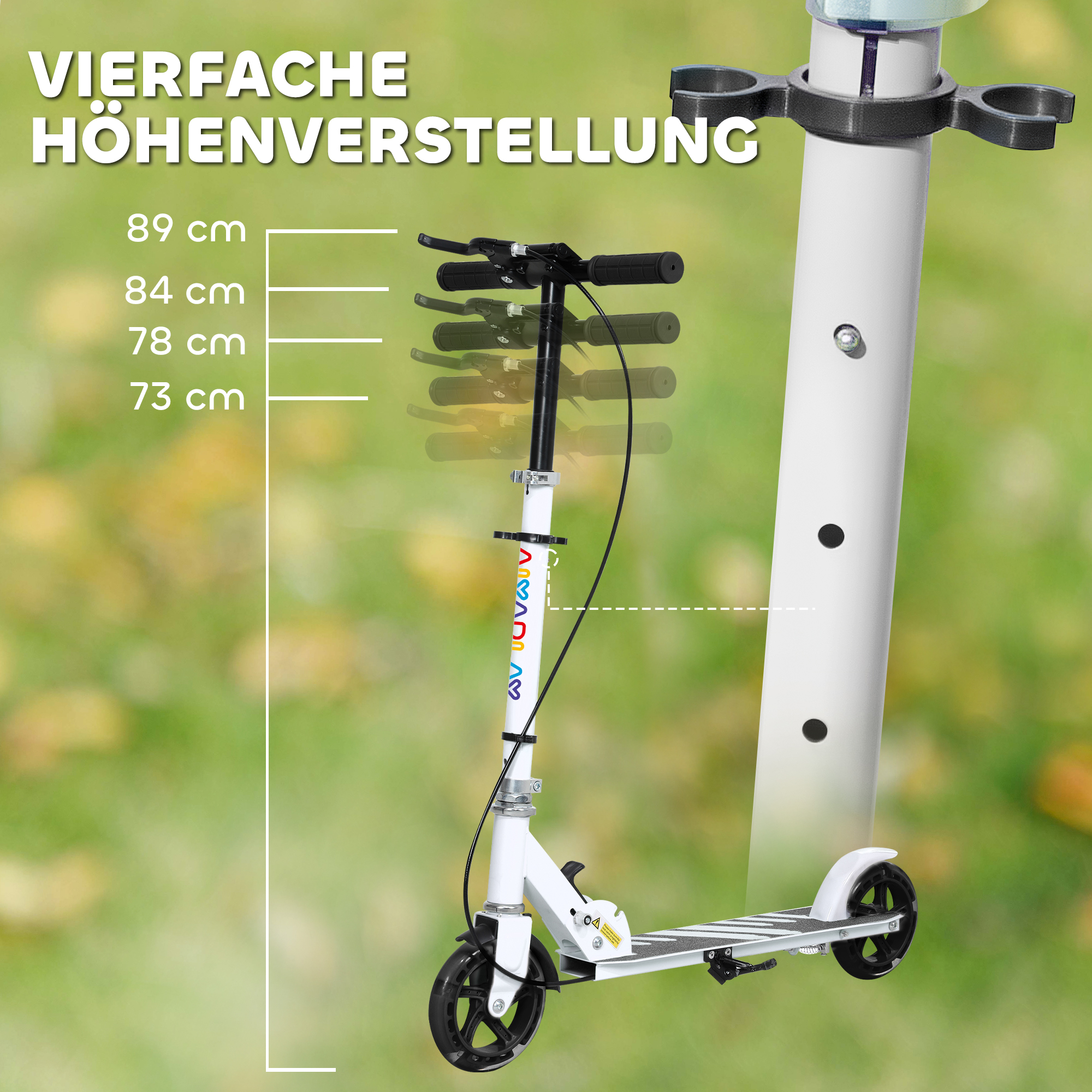 Kinderroller, Doppelte Bremsen, Metallrahmen, Fußstütze, faltbar, 3-8 Jahre, Weiß