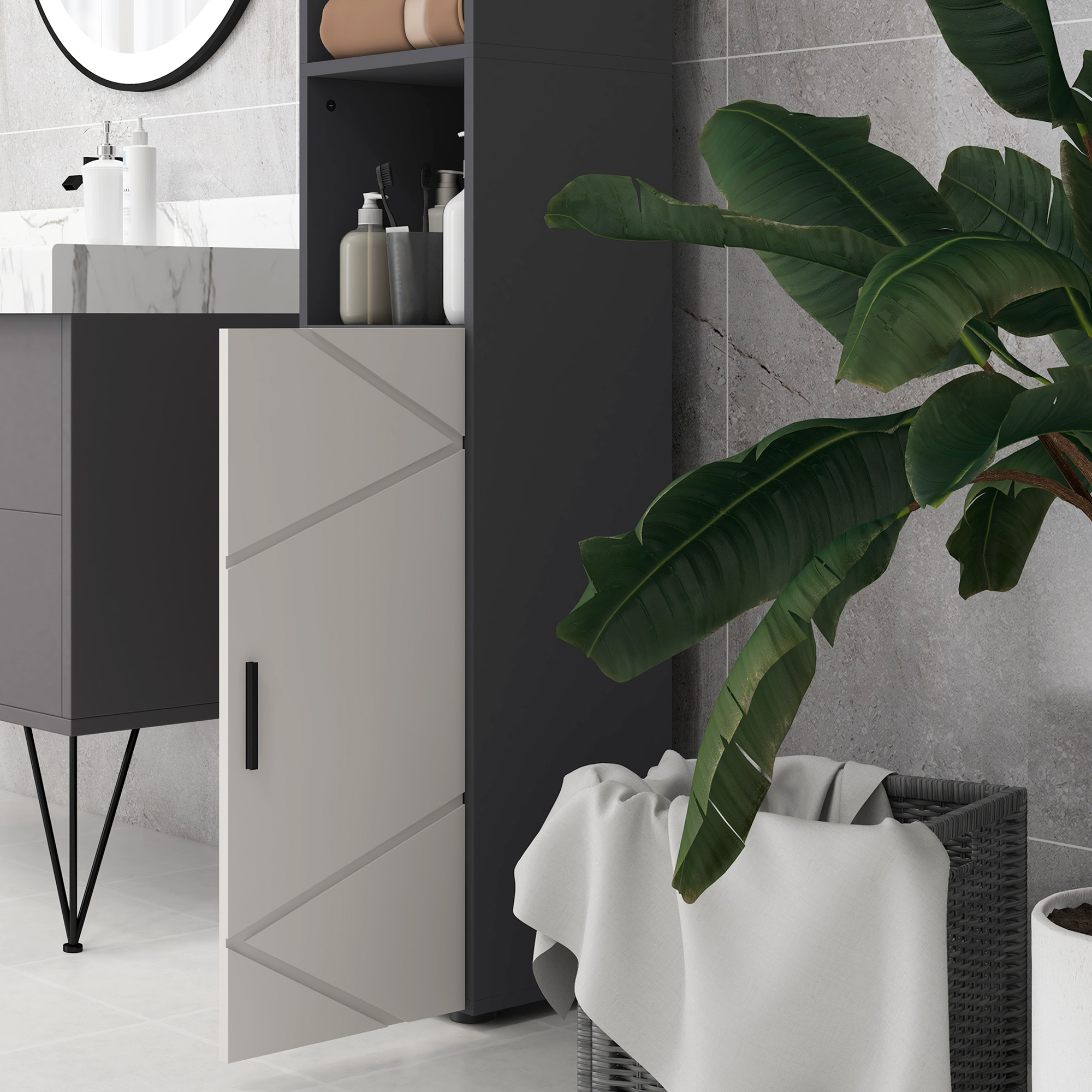Badezimmerschrank, Badschrank, verstellbare Regale, Spanplatte, Hellgrau