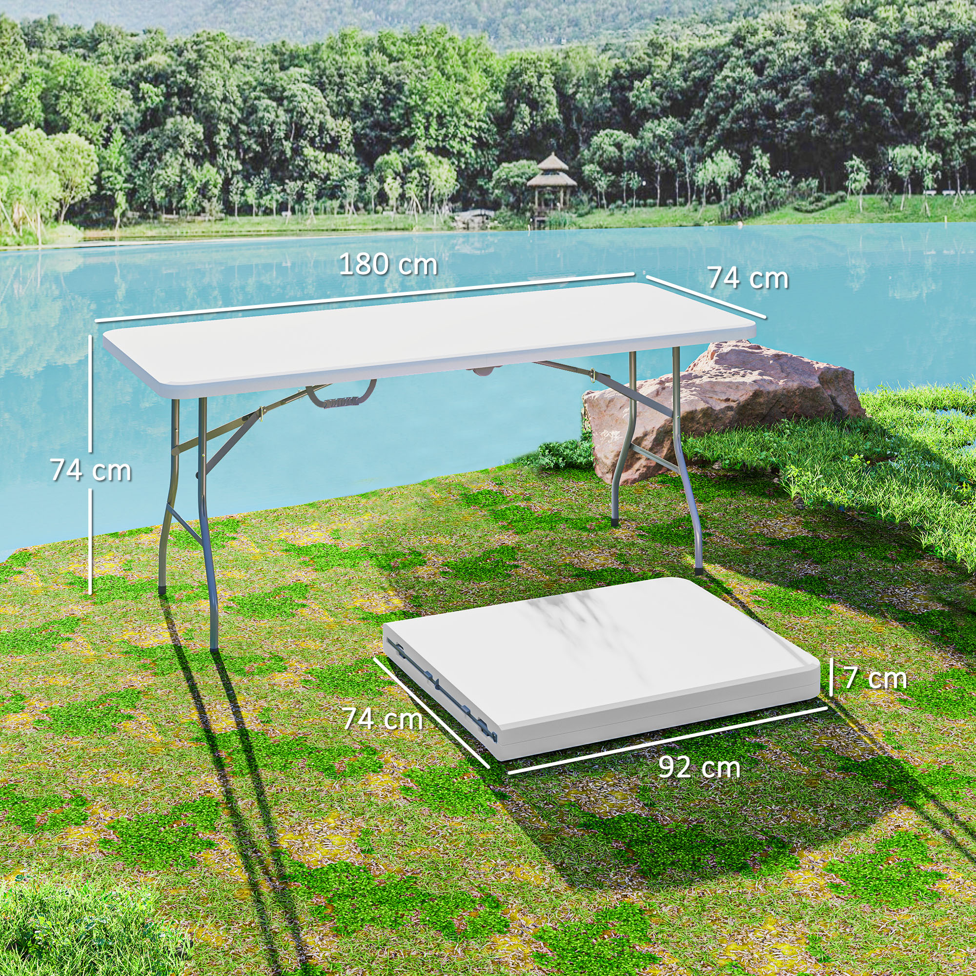 Klapptisch, Faltbarer Campingtisch, Metall, Kunststoff, Picknicktisch, Weiß