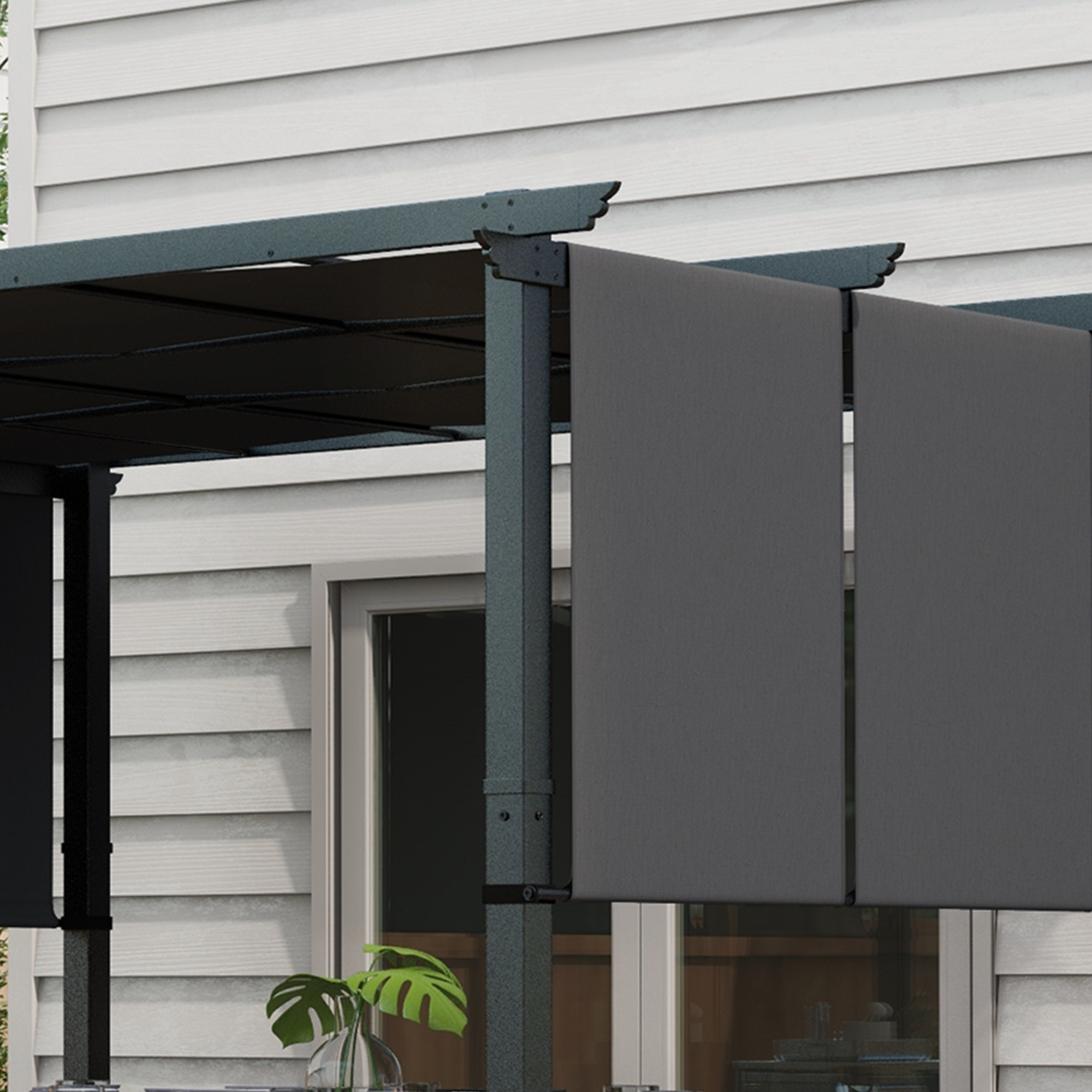 Markise Sonnenschutz. Pergola, wetterbeständig,  inkl. Befestigungsmaterial, 3 x 3,5 m, Dunkelgrau