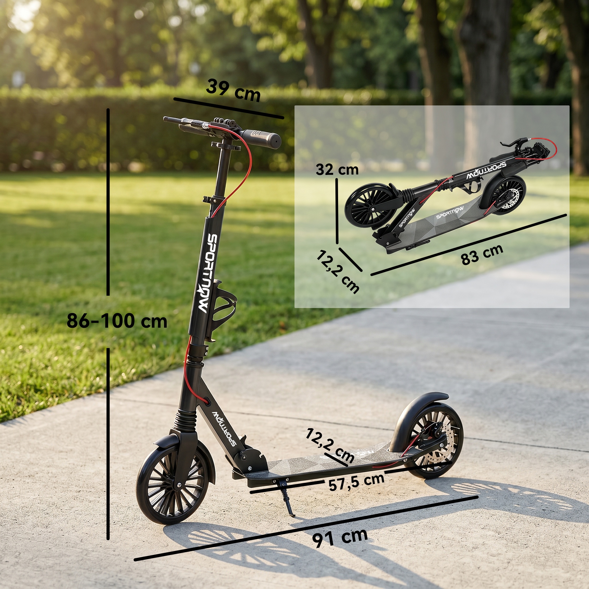 Cityroller aluminium höhenverstellbar & klappbar Scooter mit 200 mm PU-Räder ABEC-7 Kugellager Dual-Bremssystem