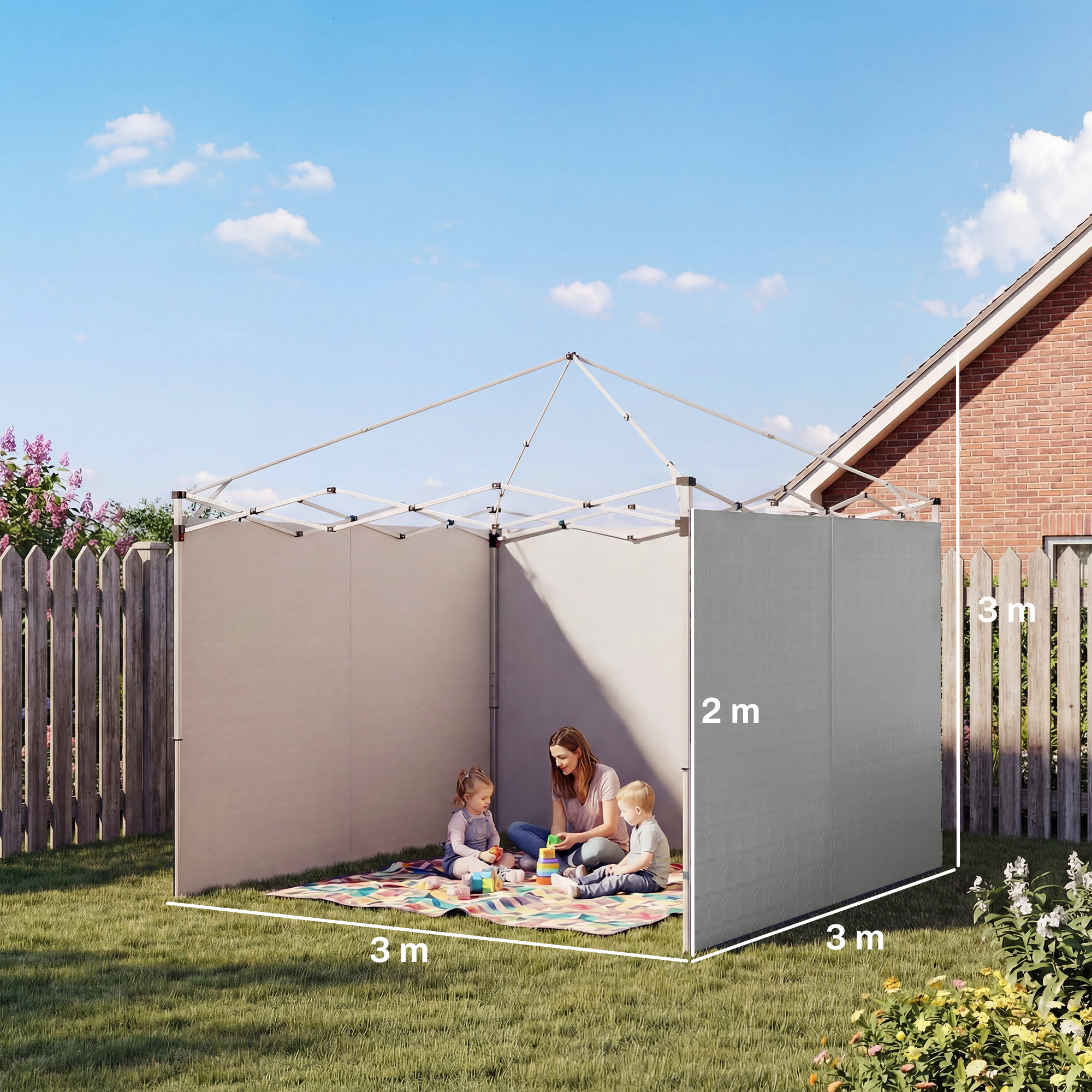 3-teiliges Set Seitenteile mit Reißverschluss für 3 x 3 m Pavillon, Hellgrau