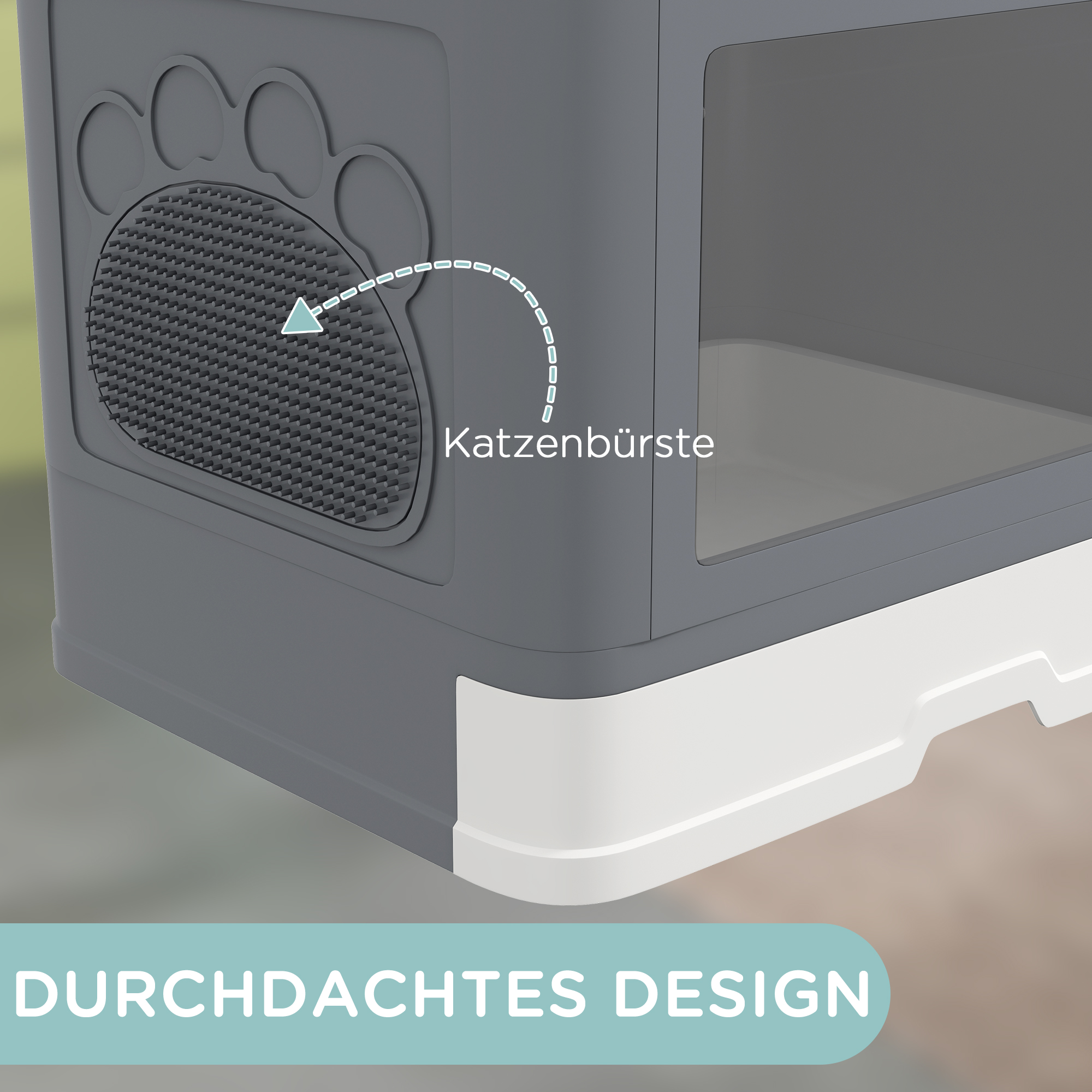 Katzentoilette Katzenklo Katzentoillete mit Abdeckung, 2 Ausgänge, 48,5 x 38 x 36,5 cm, Grau + Weiß