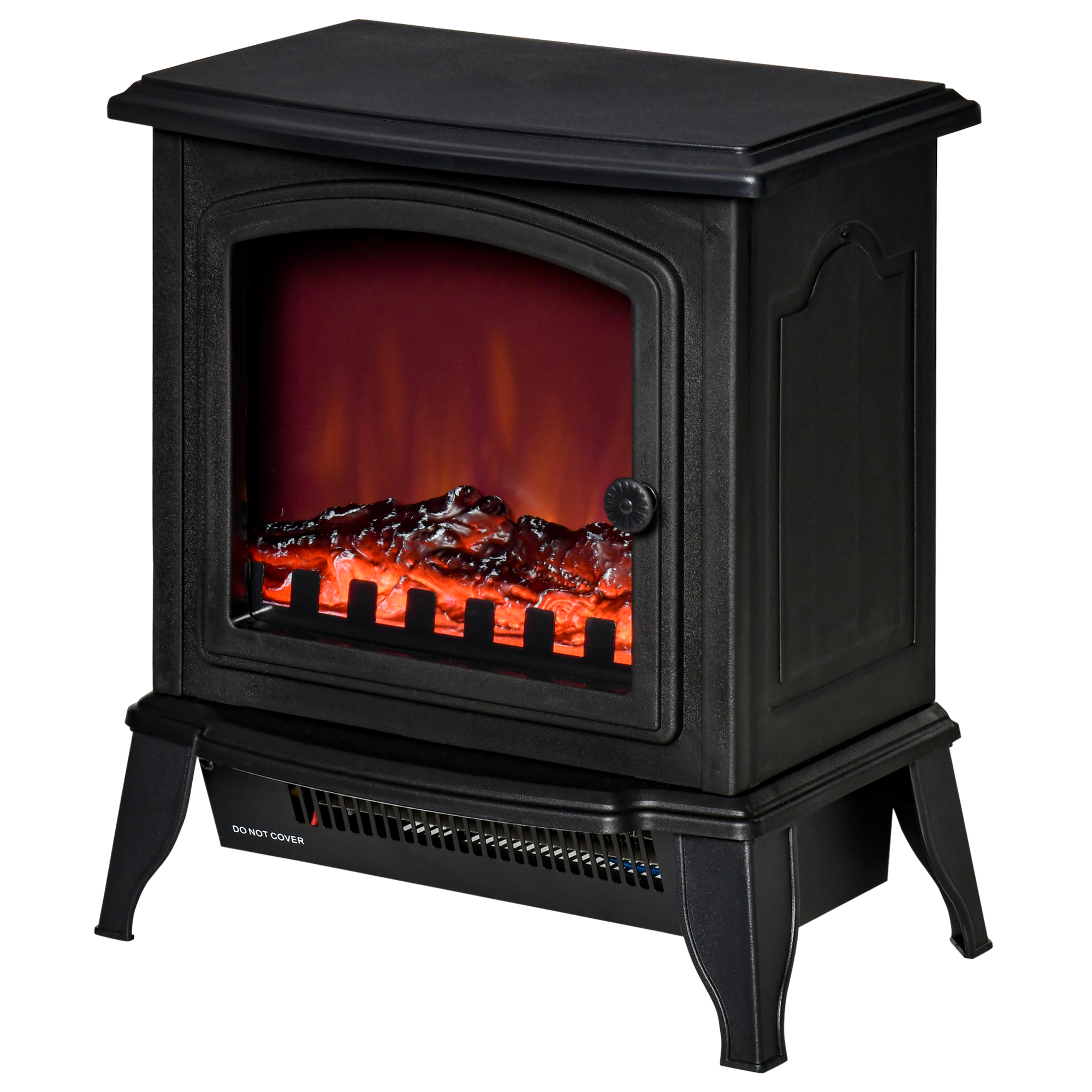 Elektrokamin freistehend, Flammeneffekt, 2 Heizmodi 1000W/2000W, gehärtetes Glas, Schwarz, 36,5x24x45,5 cm