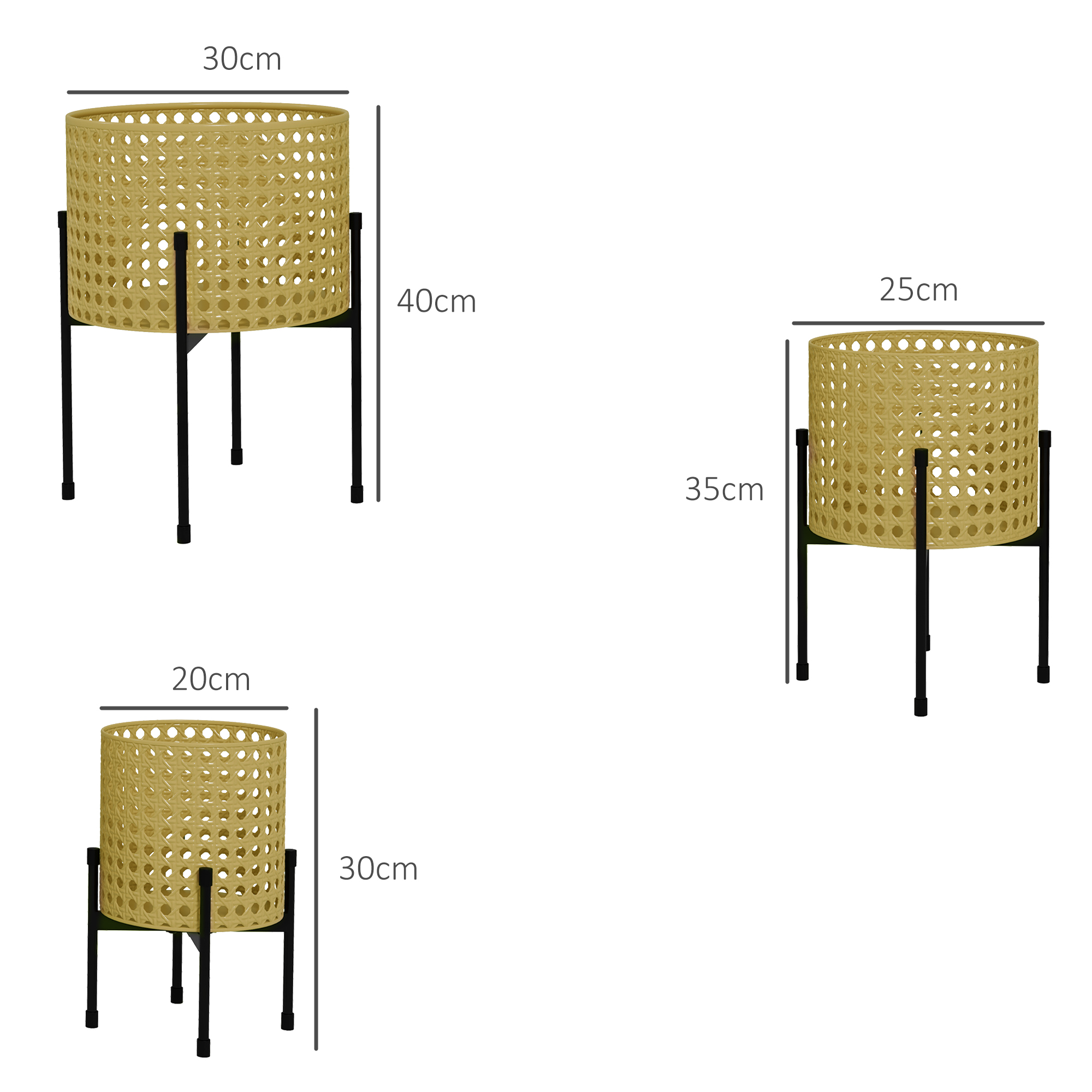 Blumenständer, 3er-Set, rostfreies Metallgestell, In- und Outdoor, Schwarz/Gold