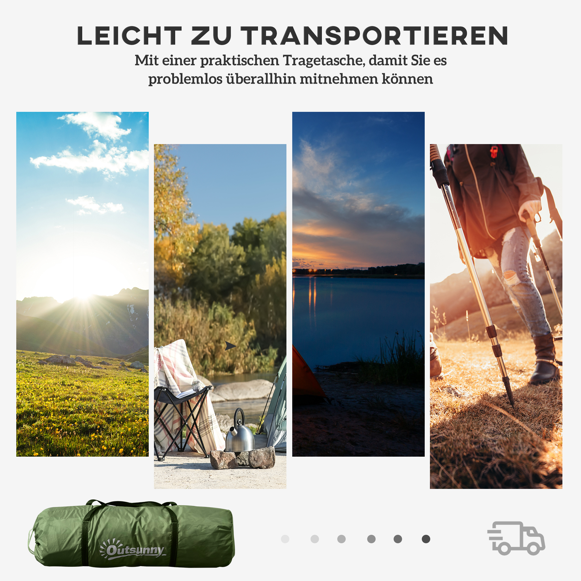Tunnelzelt für 4-6 Personen, Campingzelt mit Tür, Bodenplane, 2000mm wasserdicht Grün