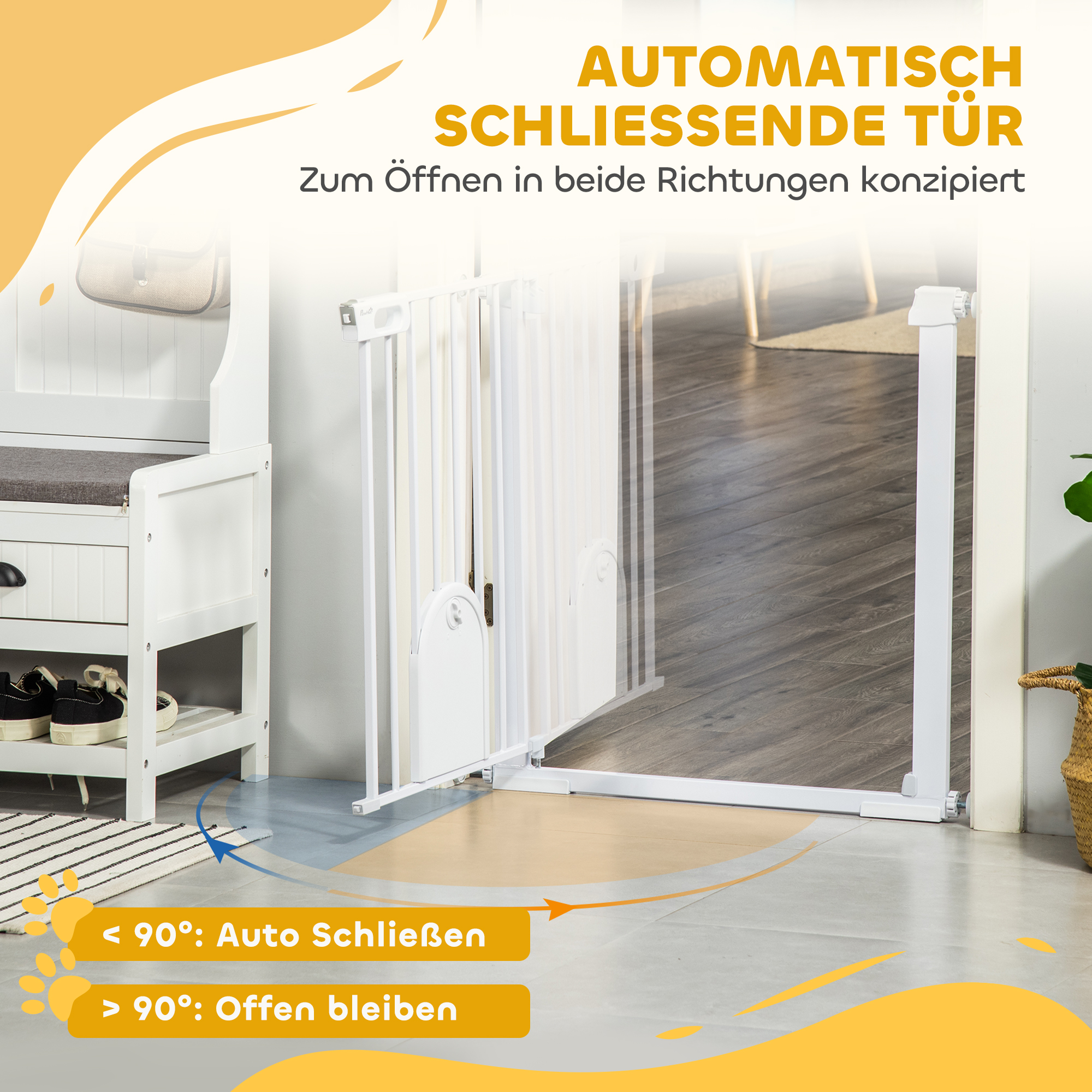 Absperrgitter für Haustiere, verstellbar, mit kleiner Tür, Stahl, Kunststoff, Weiß